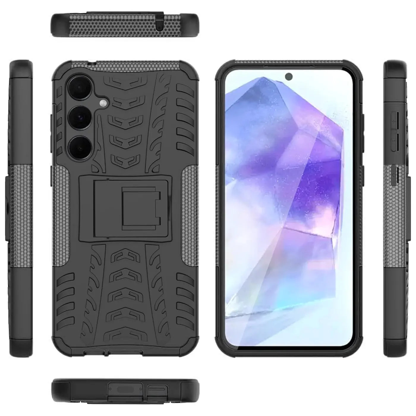 Schwarze Outdoor-Hülle für Samsung Galaxy A35 5G, 2-teilig, stoßfest, mit Ständer