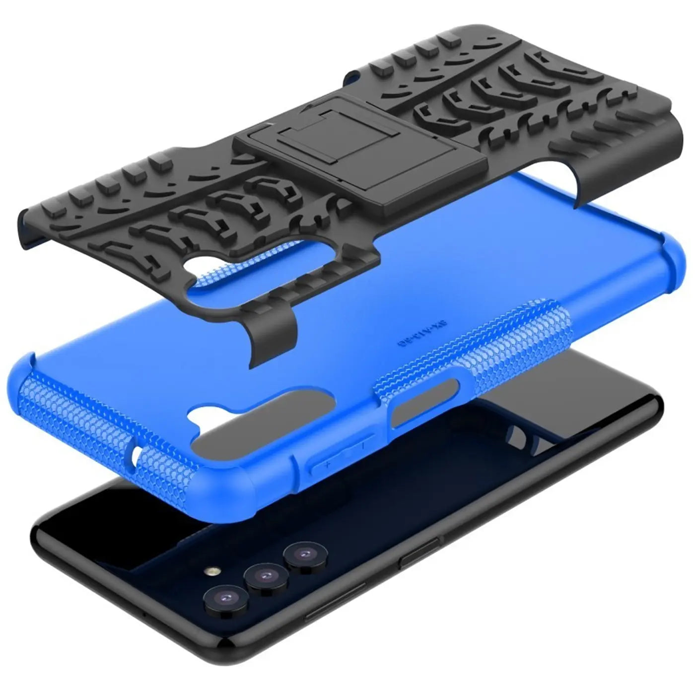 3-teilige Hülle, schwarz/blau, Kunststoff, über Samsung A36 5G, mit Ständer