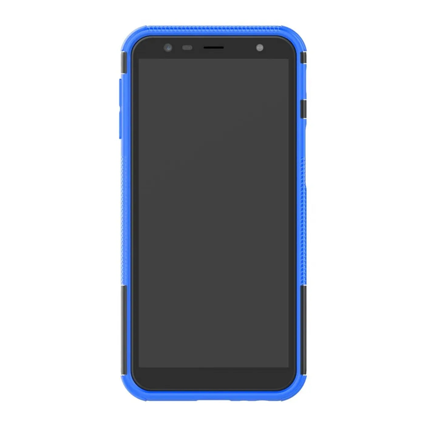 Blaues Outdoor-Case mit schwarzem Rahmen, stoßfest, für Samsung Galaxy J6 Plus.