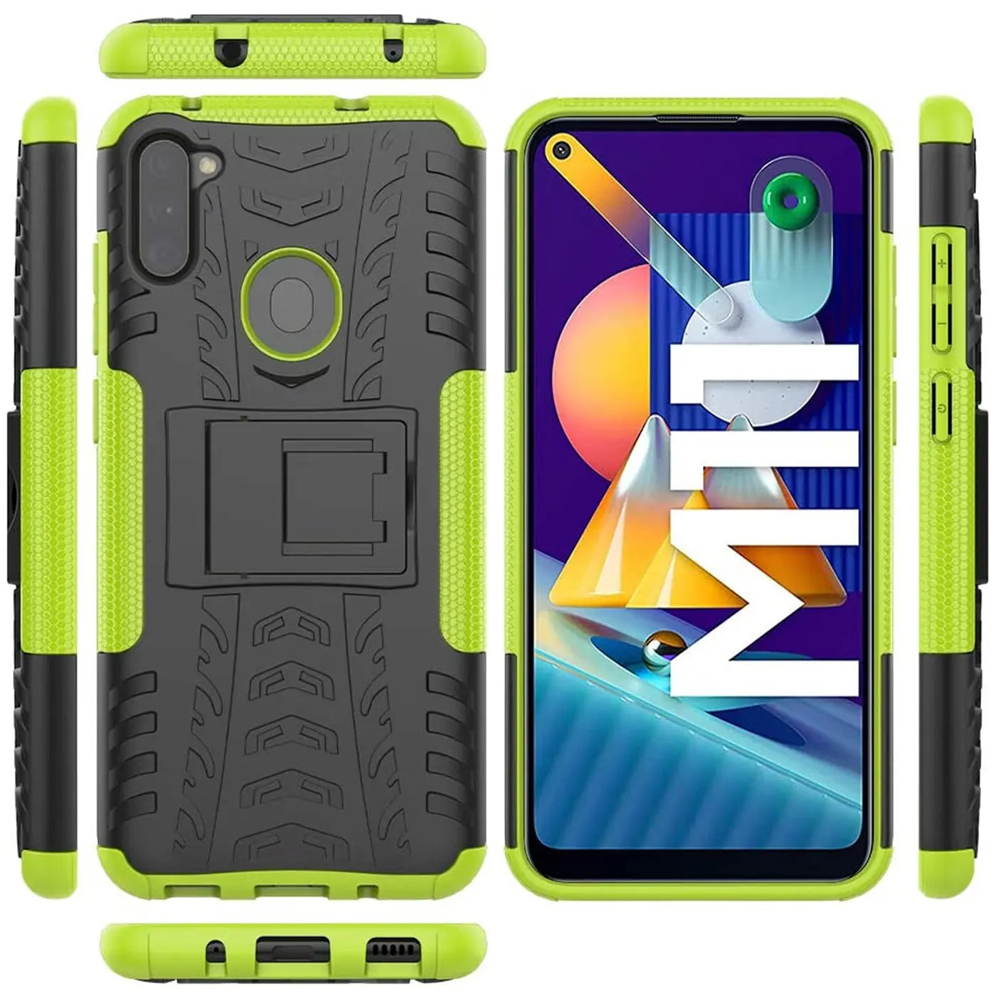 Grüne und schwarze Outdoor-Hülle für Samsung Galaxy M11, 2-teilig, Stoßfest