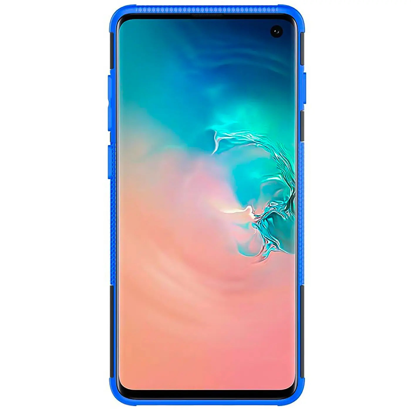 Samsung Galaxy S10 mit blauer Hülle, Vorderansicht, Kunststoff