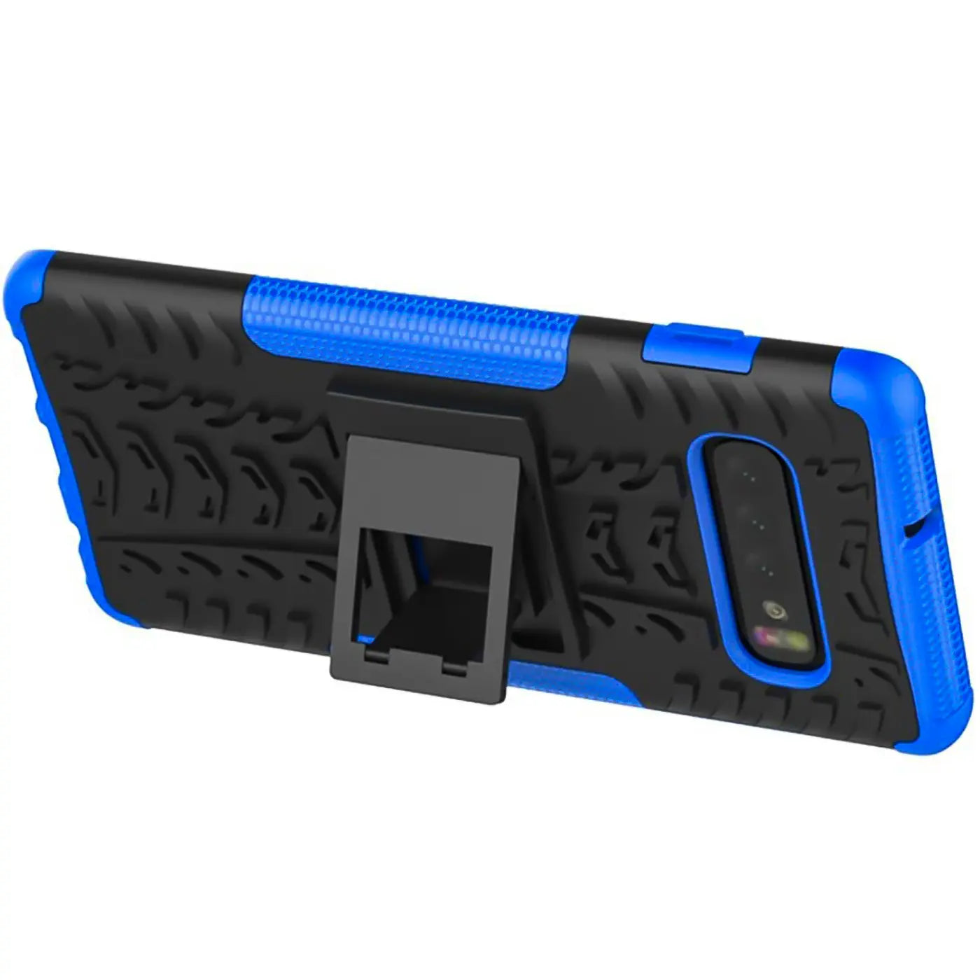 Samsung S10 Hülle, blau/schwarz, 2-teilig, mit Ständer, Rückansicht