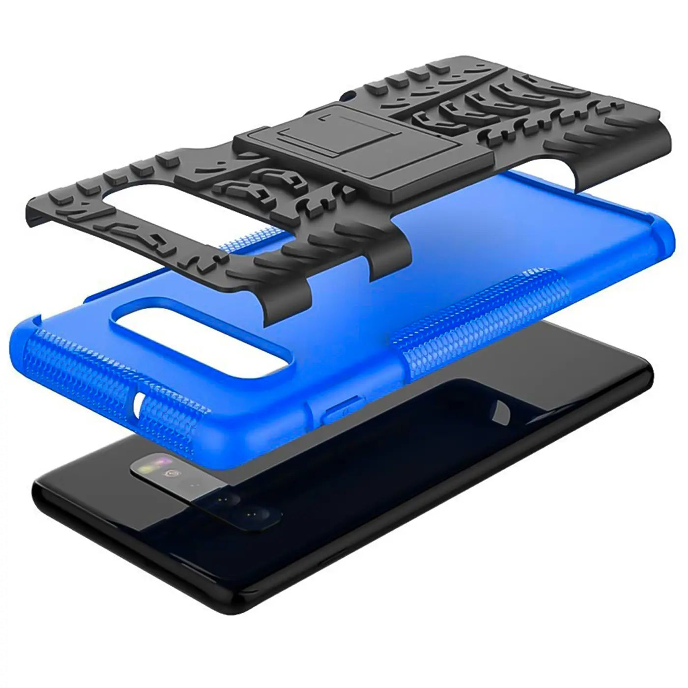 Schwarze, blaue und schwarze Hülle für Samsung Galaxy S10, 3-teilig, von oben