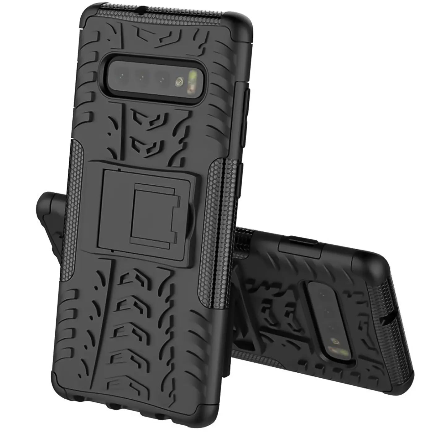 Schwarze Outdoor-Hülle aus Kunststoff für Samsung Galaxy S10, 2-teilig, mit Ständer.