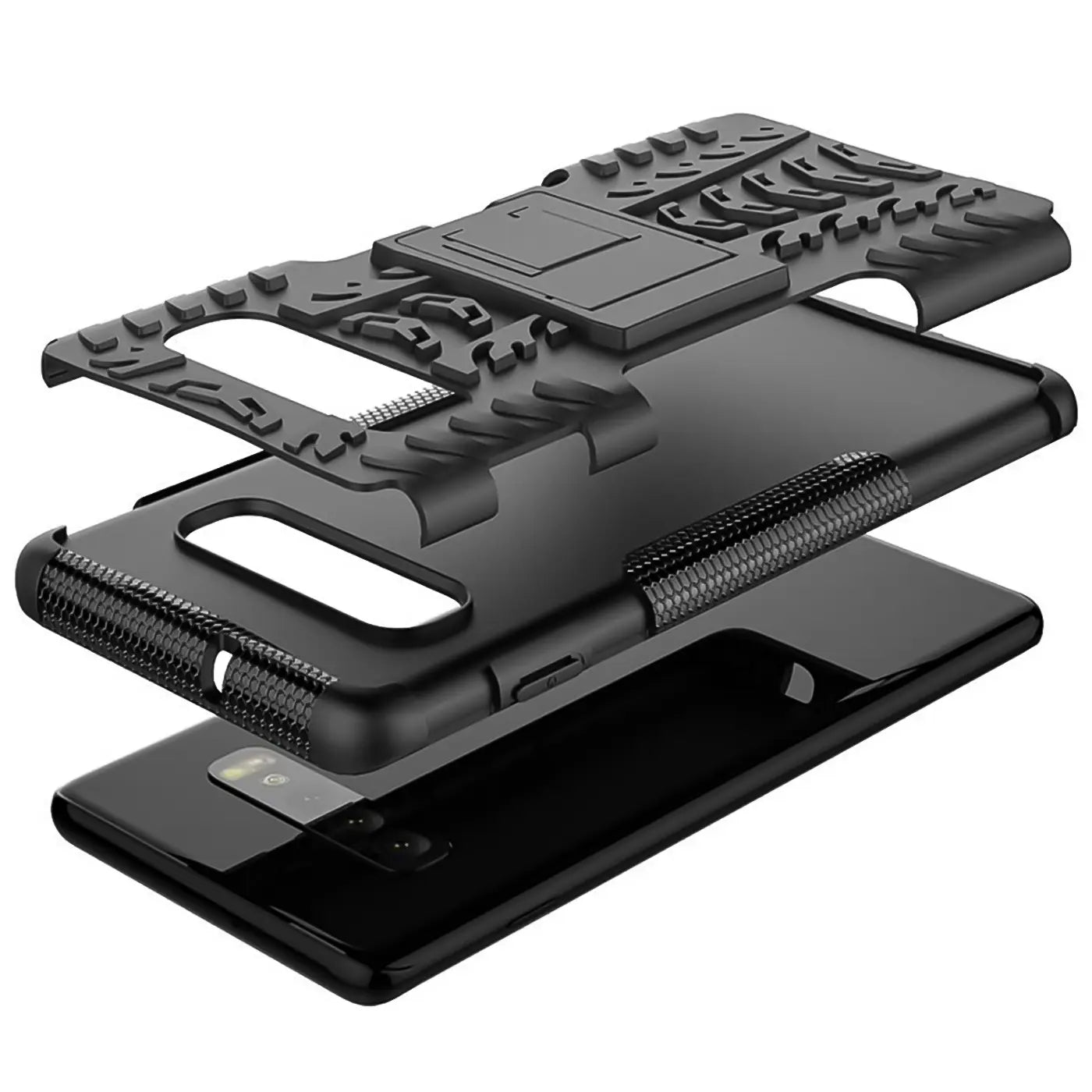 Schwarze Outdoor-Hülle, 2-teilig, stoßfest, für Samsung Galaxy S10, aus Kunststoff.