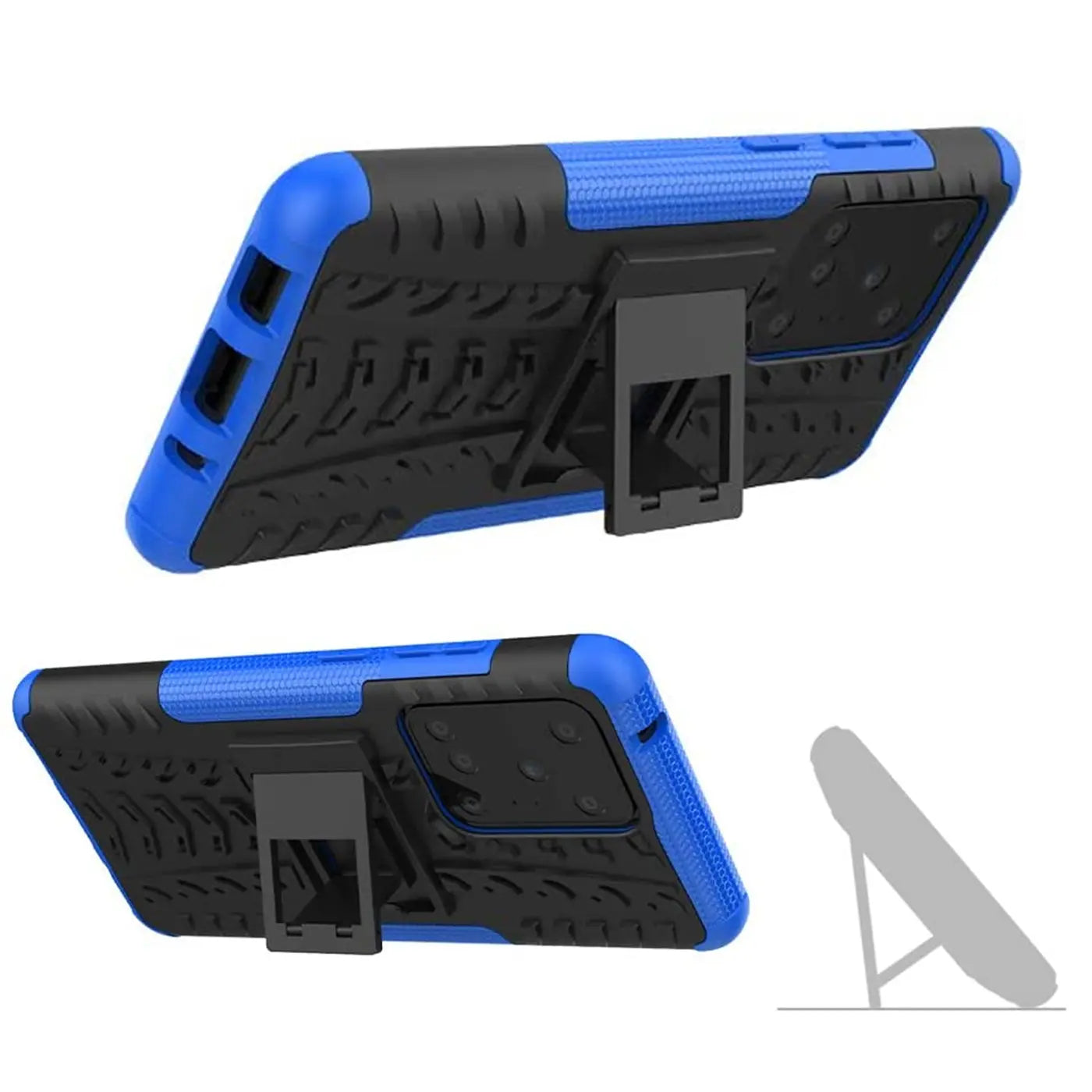 Blaue und schwarze Outdoor Hülle aus Kunststoff mit integriertem Ständer für Samsung S20 Ultra.
