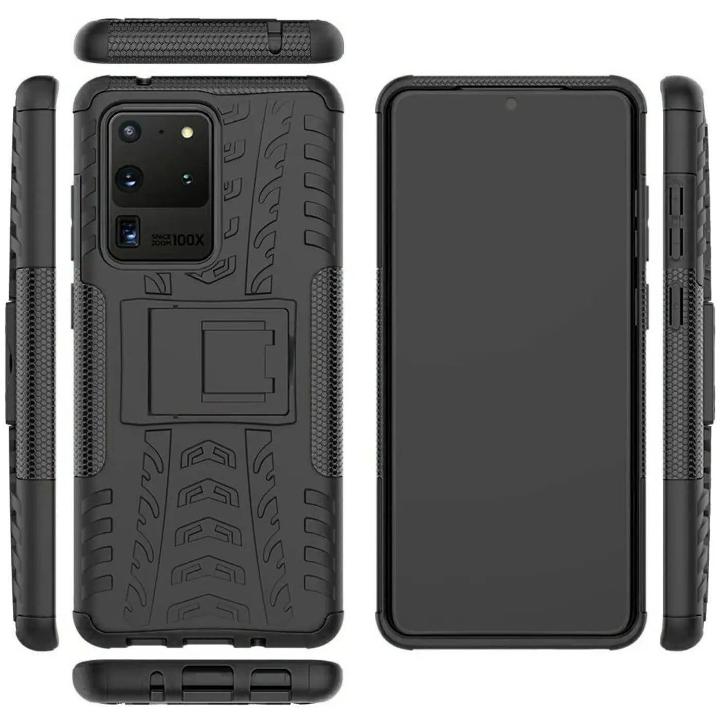 Schwarze Outdoor-Hülle für Samsung S20 Ultra, 2-teilig, stoßfest, mit Ständer