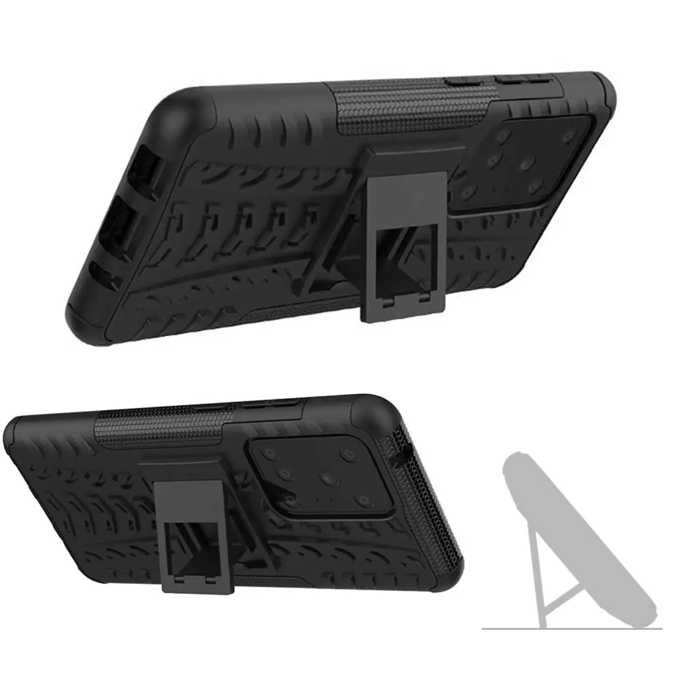 Schwarze Outdoor-Hülle aus Kunststoff für Samsung Galaxy S20 Ultra, Seitenansicht mit Ständer