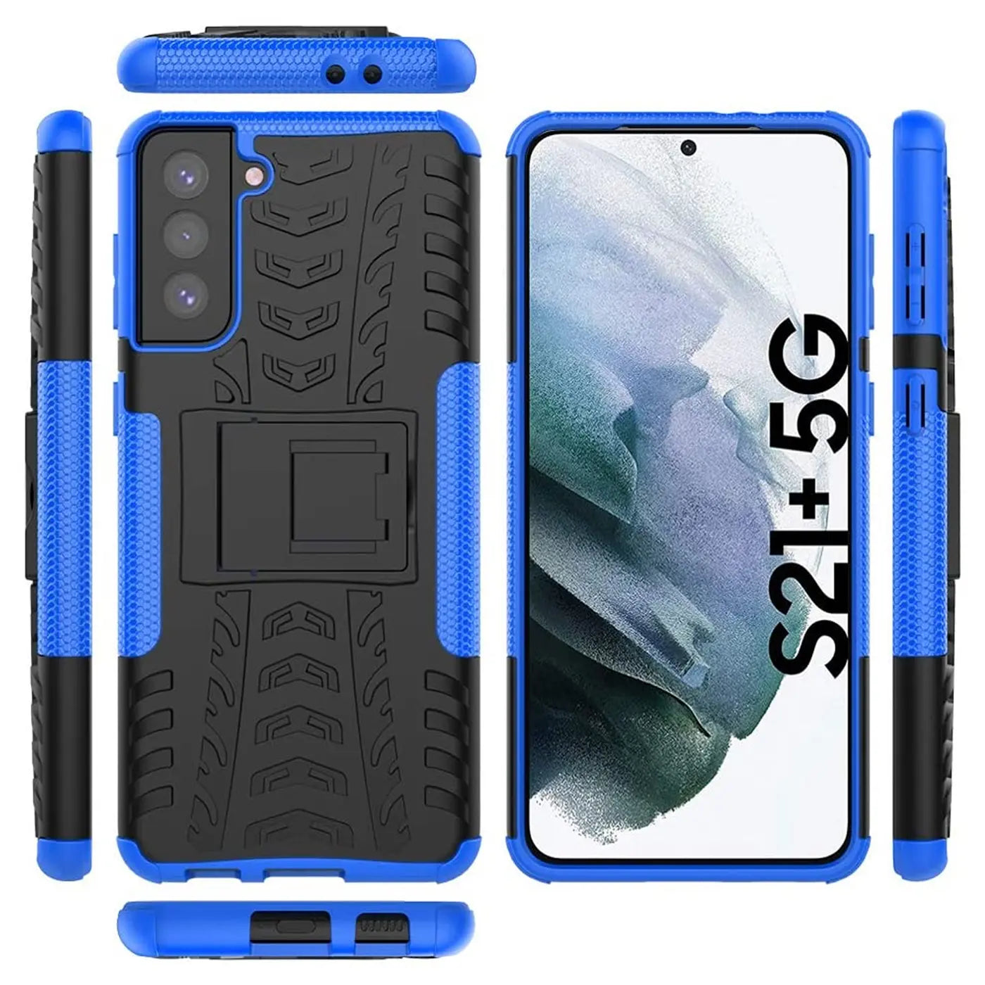 Blauer und schwarzer Outdoor-Schutz für Samsung S21 Plus, 2-teilig, Stoßfest, mit Ständer.