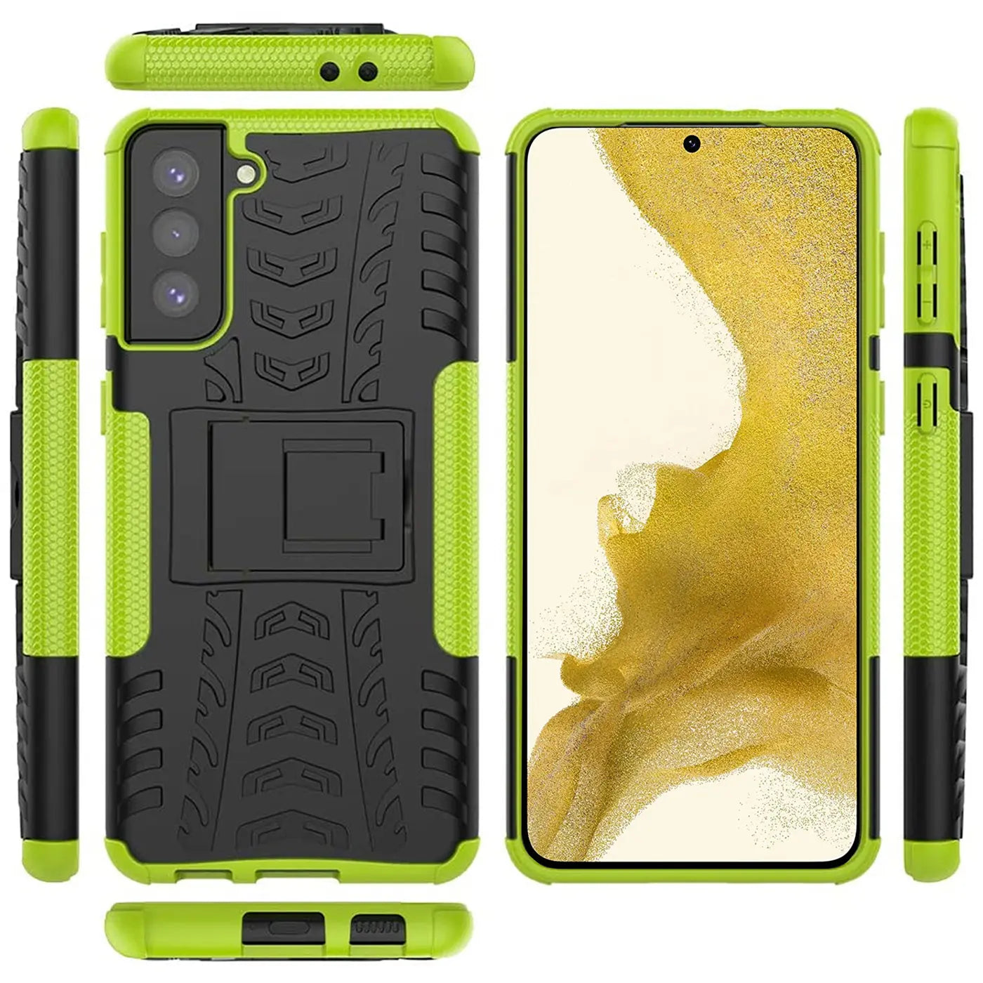 Grüne und schwarze Outdoor-Hülle für Samsung S22 Plus, 2-teilig, stoßfest, mit Ständer