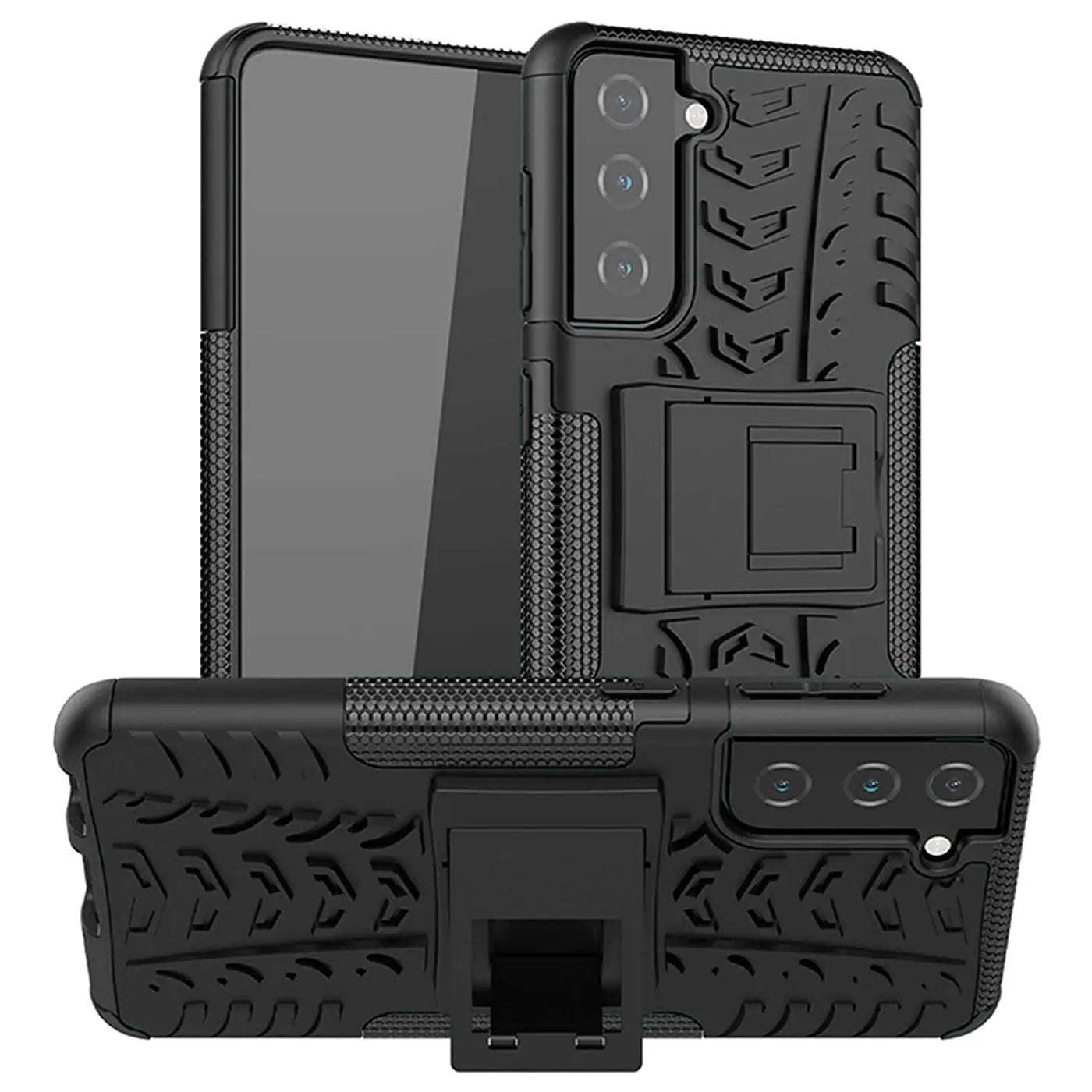 Schwarze Outdoor-Hülle aus Kunststoff für Samsung Galaxy S22 Plus, 2-teilig, mit Ständer.
