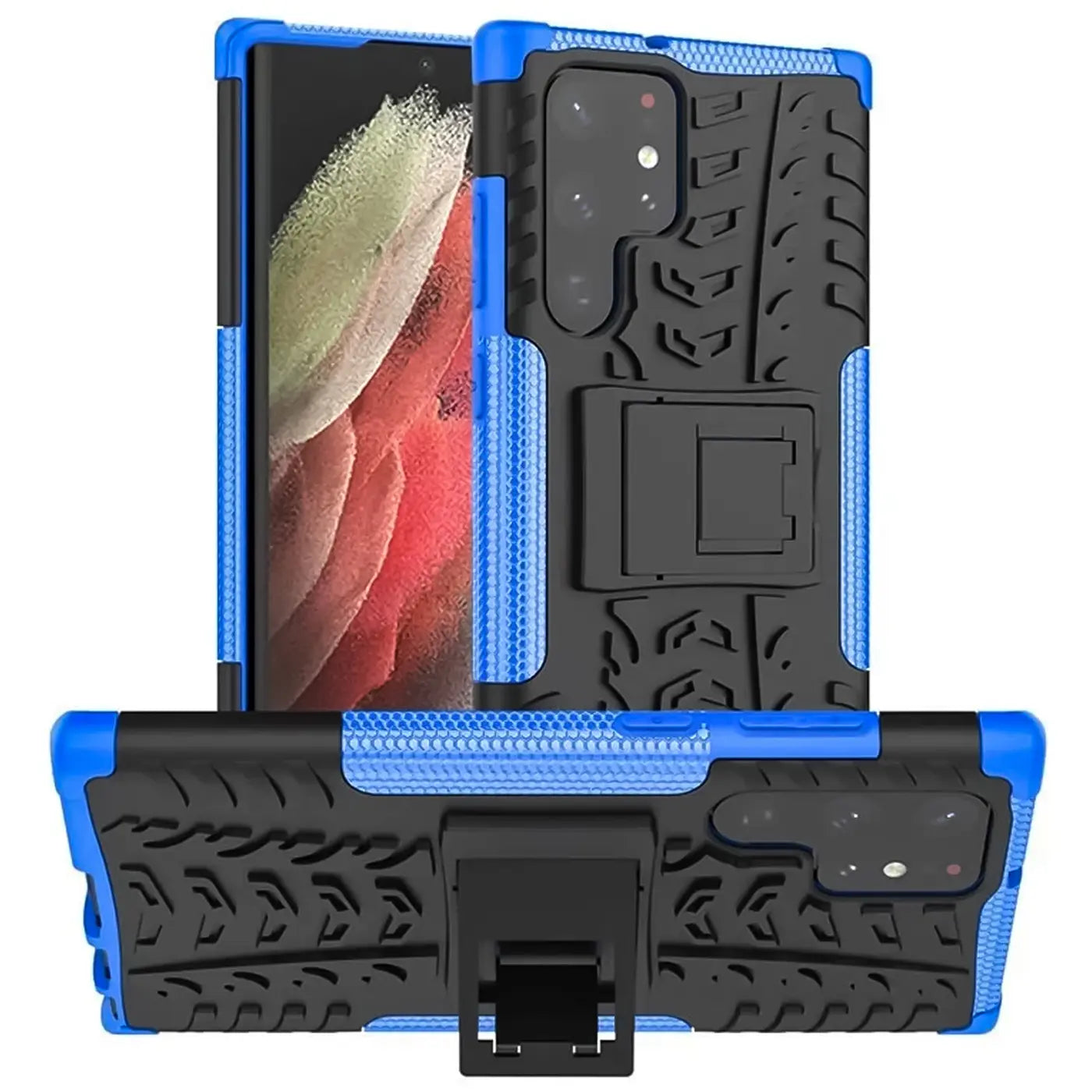 Blaue und schwarze Outdoor-Hülle für Samsung S22 Ultra, 2-teilig, stoßfest, mit Ständer