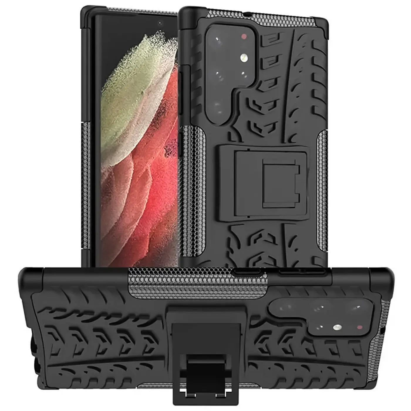 Schwarze Outdoor-Hülle für Samsung S22 Ultra, 2-teilig, Stoßfest, mit Ständer