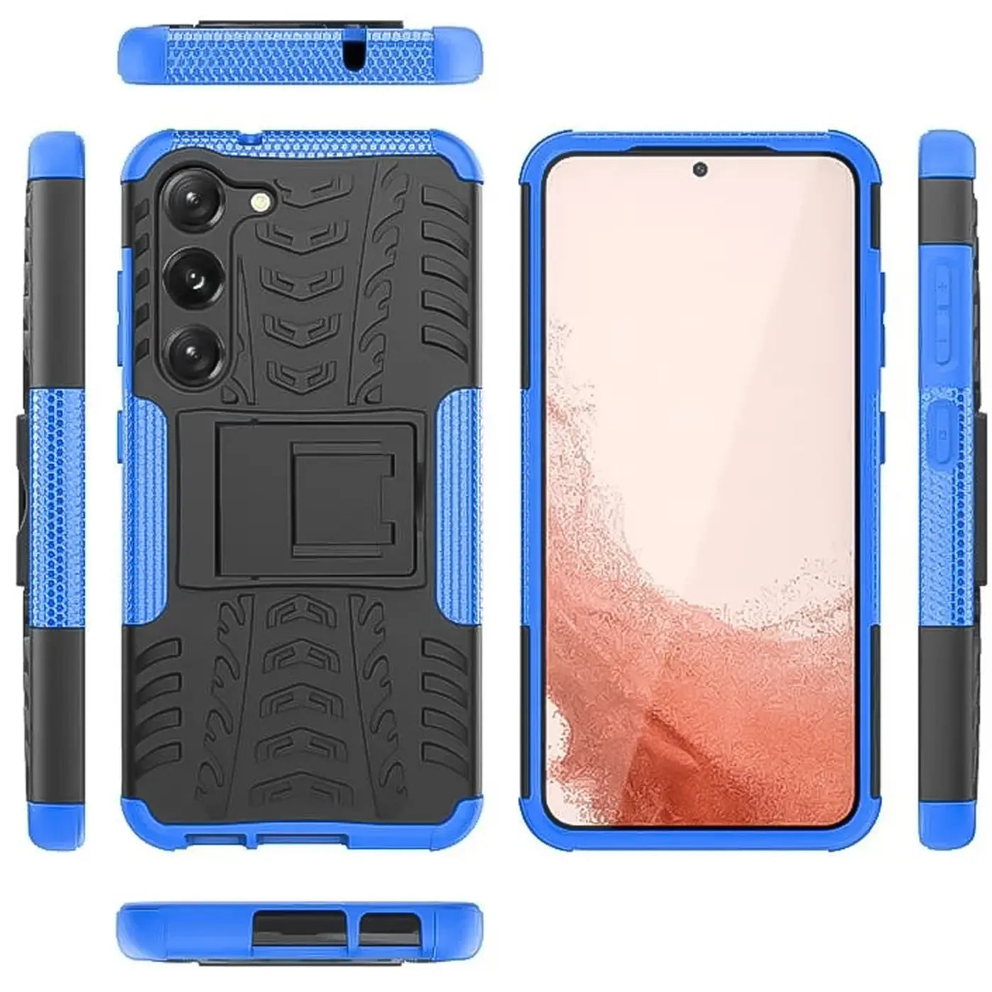 Blaue und schwarze Outdoor-Hülle für Samsung S23 Plus, 2-teilig, stoßfest, mit Ständer