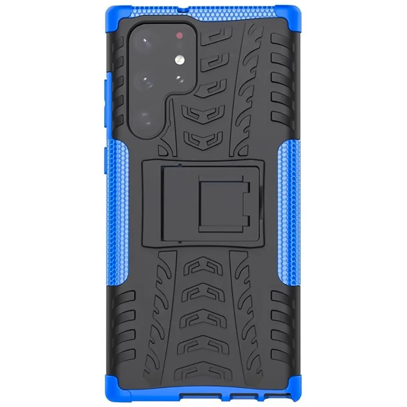 Samsung S23 Ultra Hülle, schwarz/blau, Kunststoff, Rückansicht mit Ständer