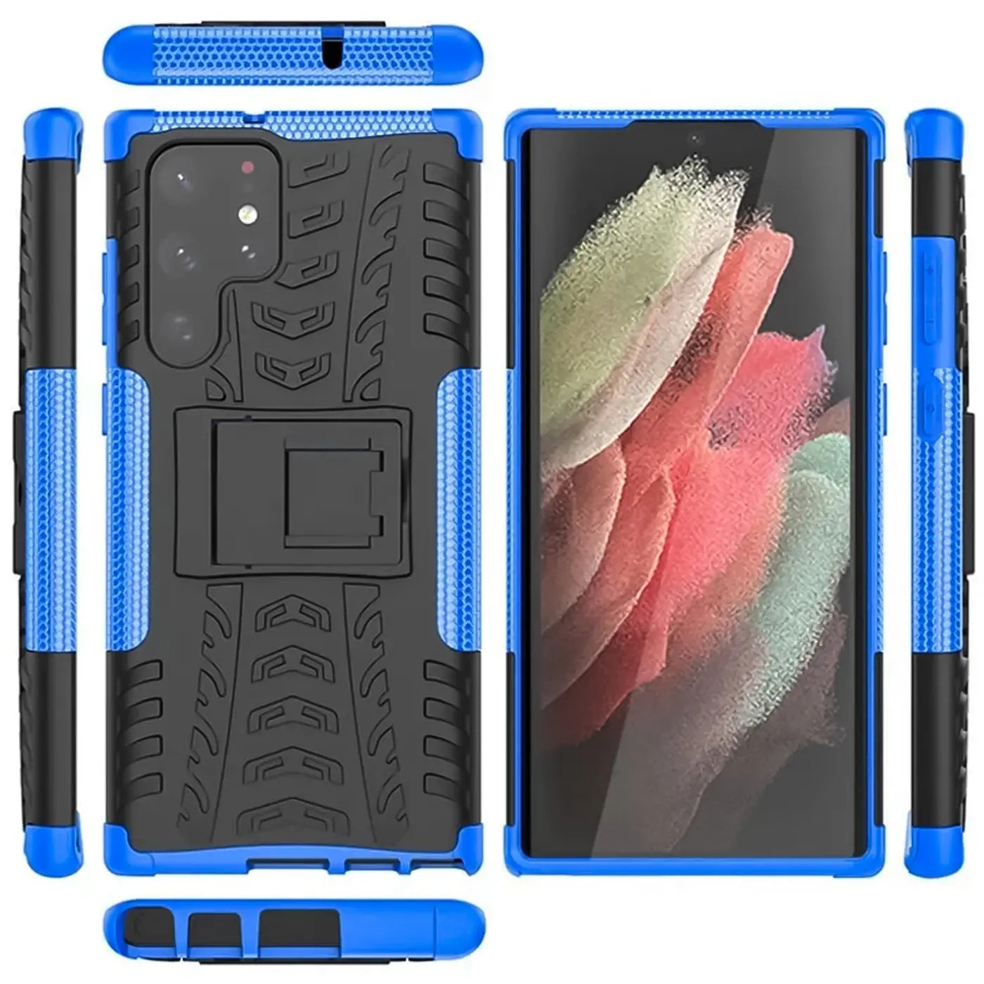 Blauer und schwarzer Handy-Schutz für Samsung S23 Ultra, 2-teilig, stoßfest, mit Ständer.