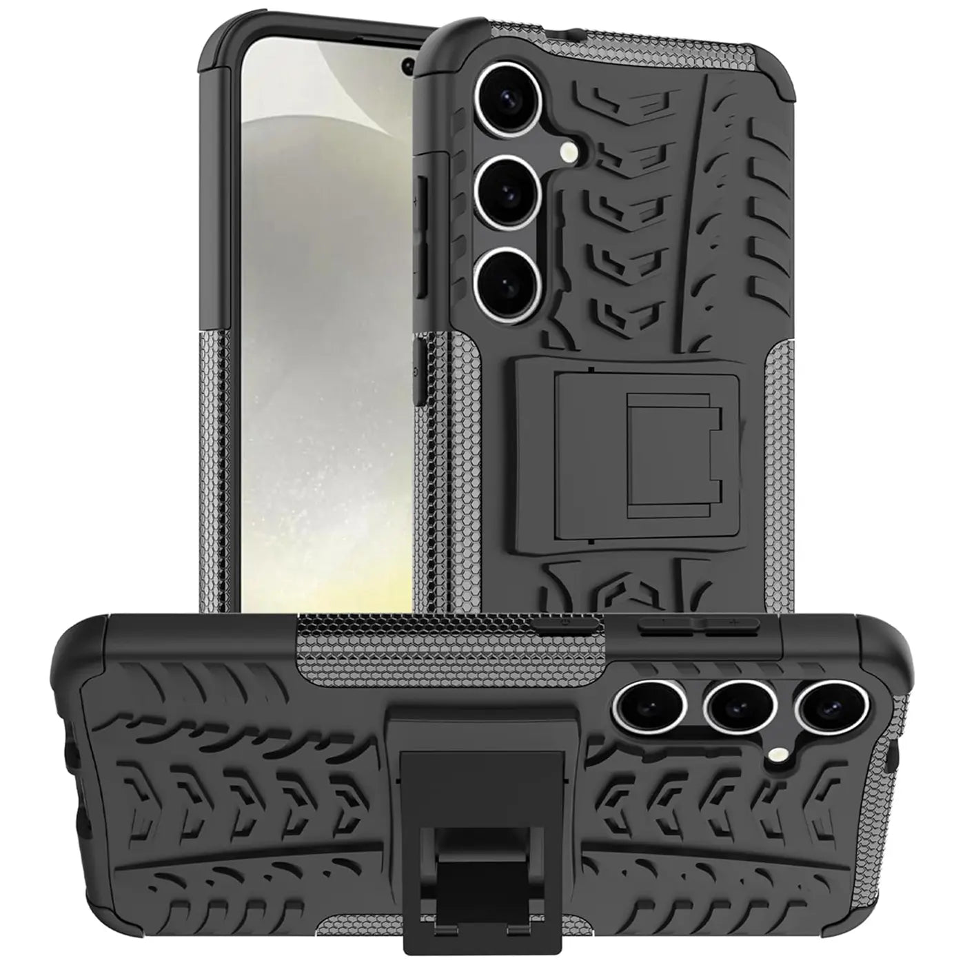 Schwarze Outdoor-Hülle mit Ständer für Samsung Galaxy S24, 2-teilig, stoßfest.