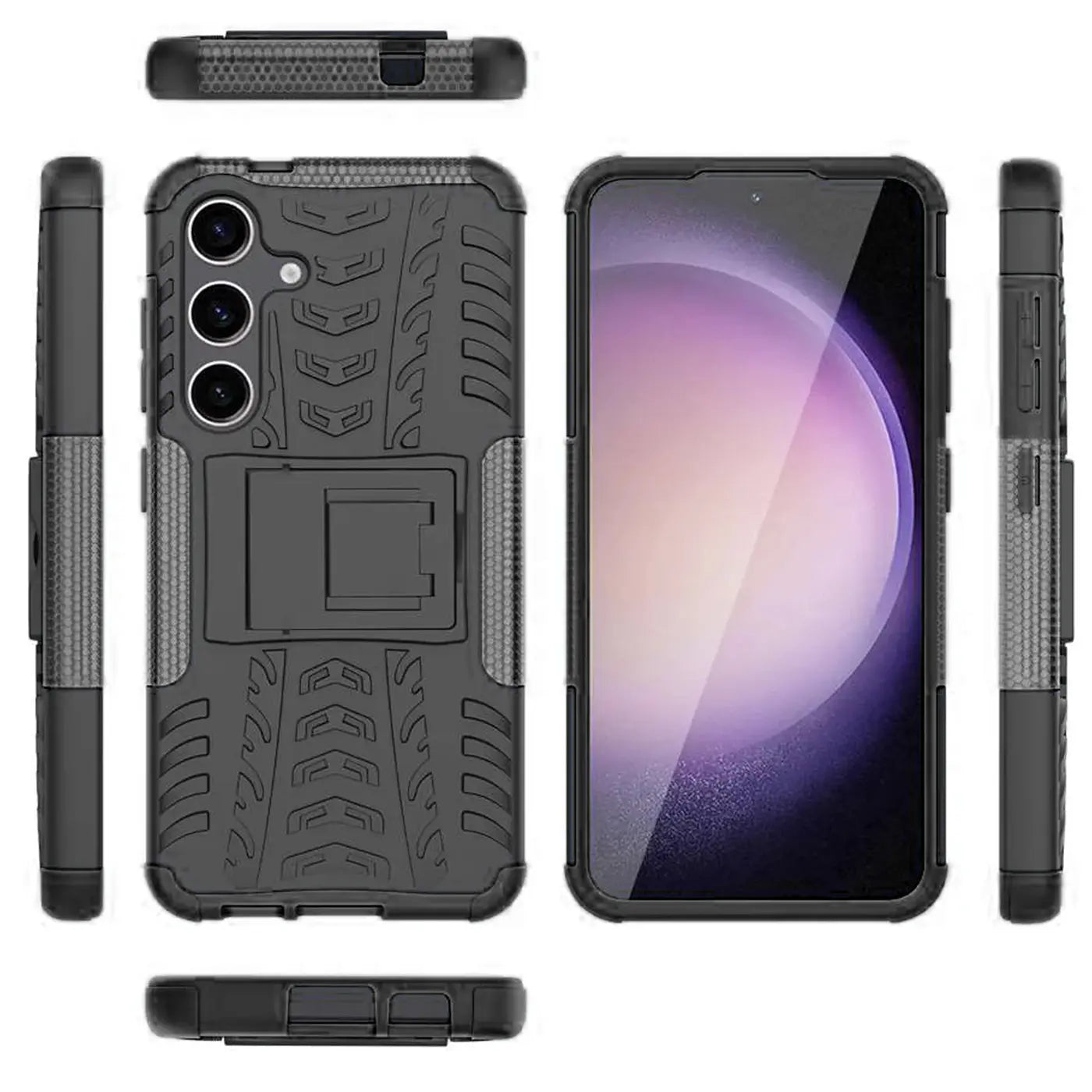 Schwarze Outdoor-Hülle für Samsung Galaxy S24, 2-teilig, stoßfest, mit Ständer