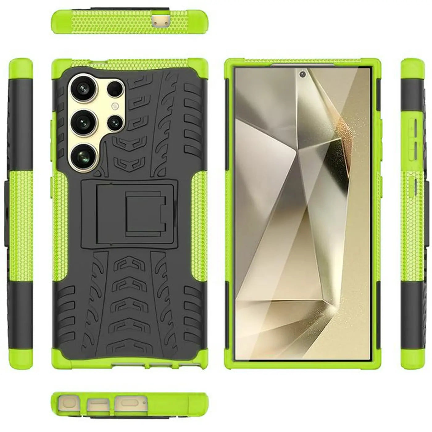 Grüne und schwarze Outdoor-Hülle für Samsung Galaxy S24 Ultra, 2-teilig, stoßfest, mit Ständer