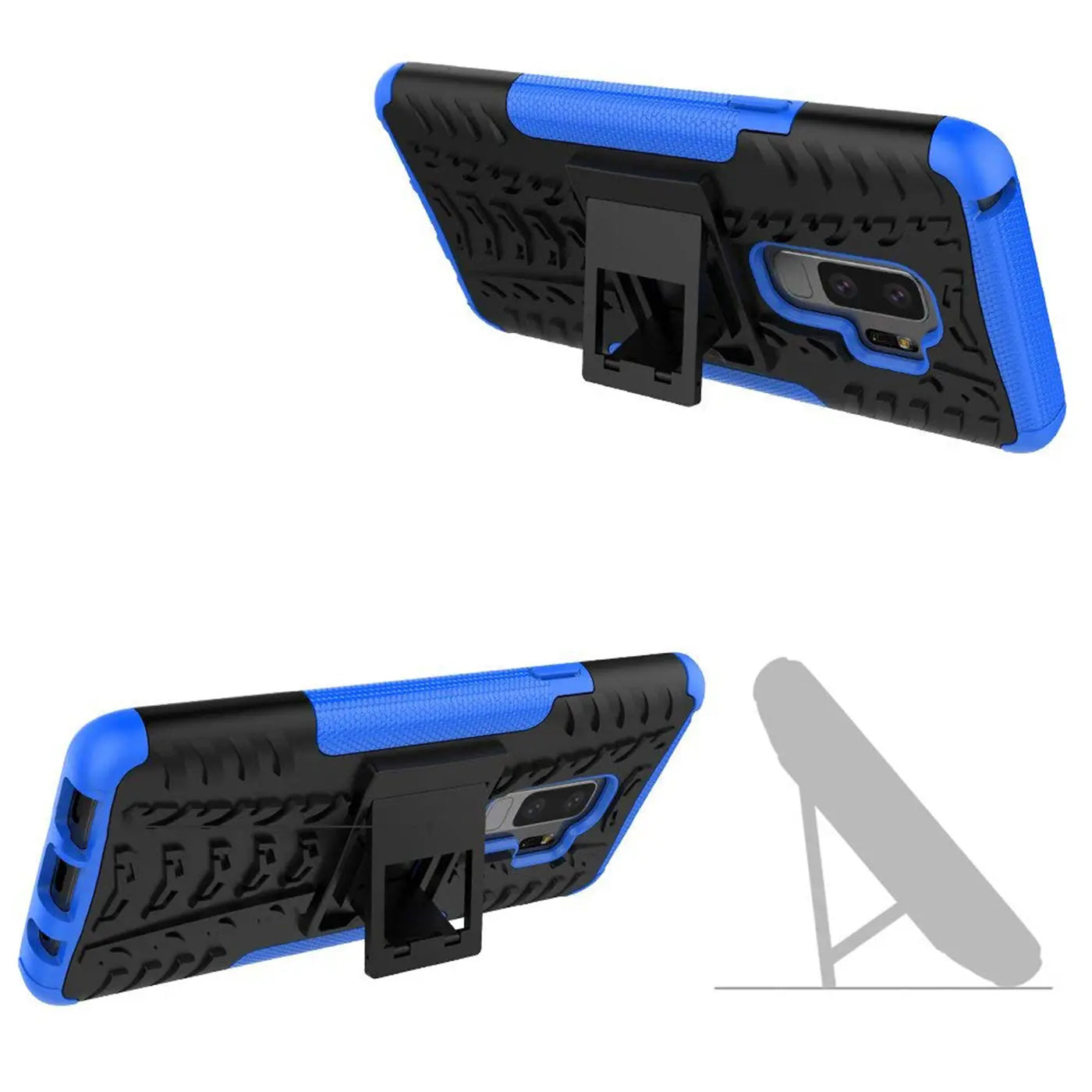 Blau/schwarze Hülle für Samsung Galaxy S9, Gummi/Kunststoff, Seitenansicht mit Ständer