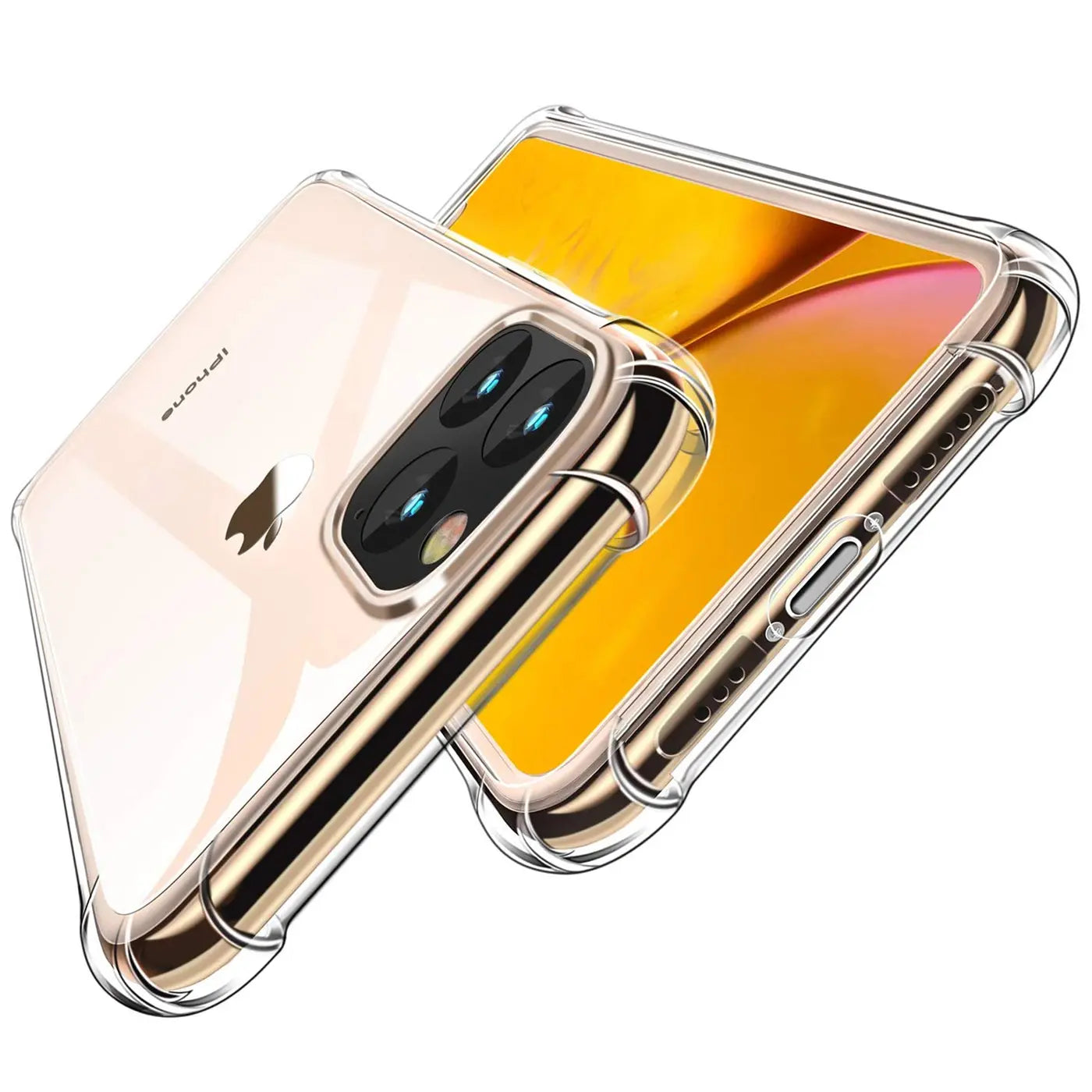 Transparente Hülle aus Kunststoff, schützt iPhone 11 Pro, Nahaufnahme, schräg von oben
