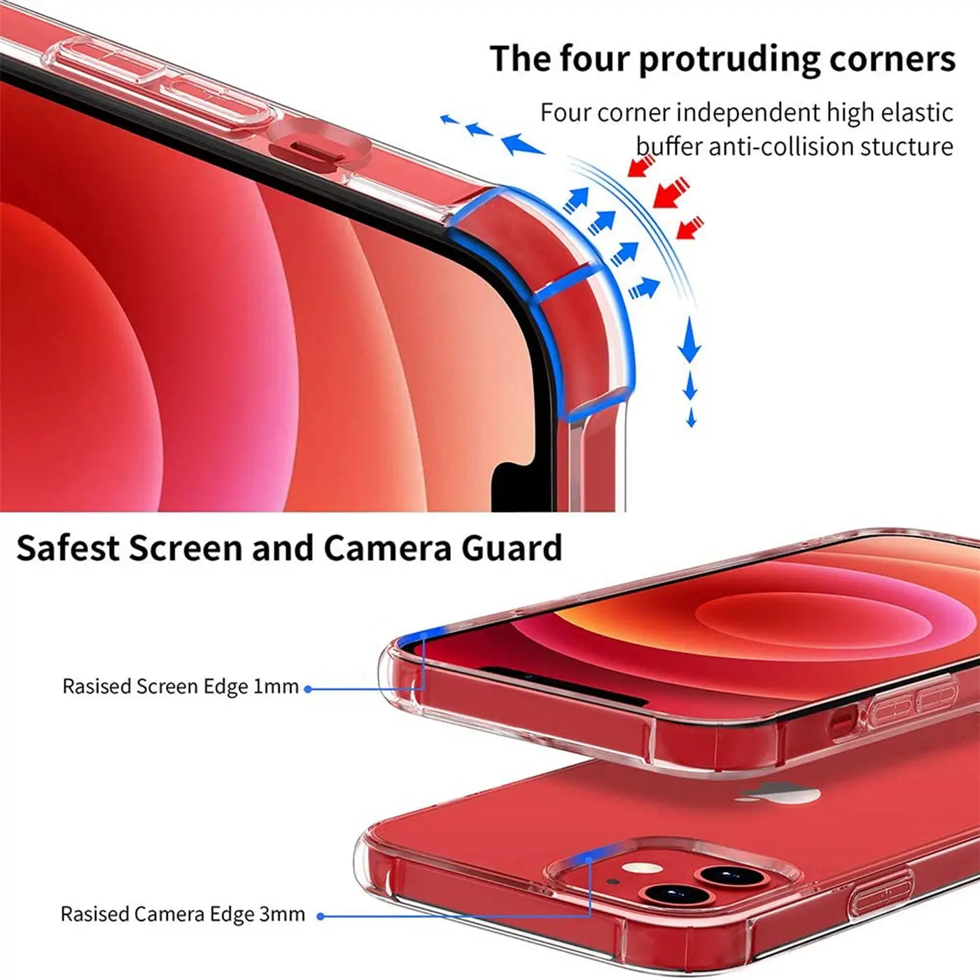 Transparente Hülle aus Kunststoff zeigt iPhone 12 Mini mit erhöhten Kanten.