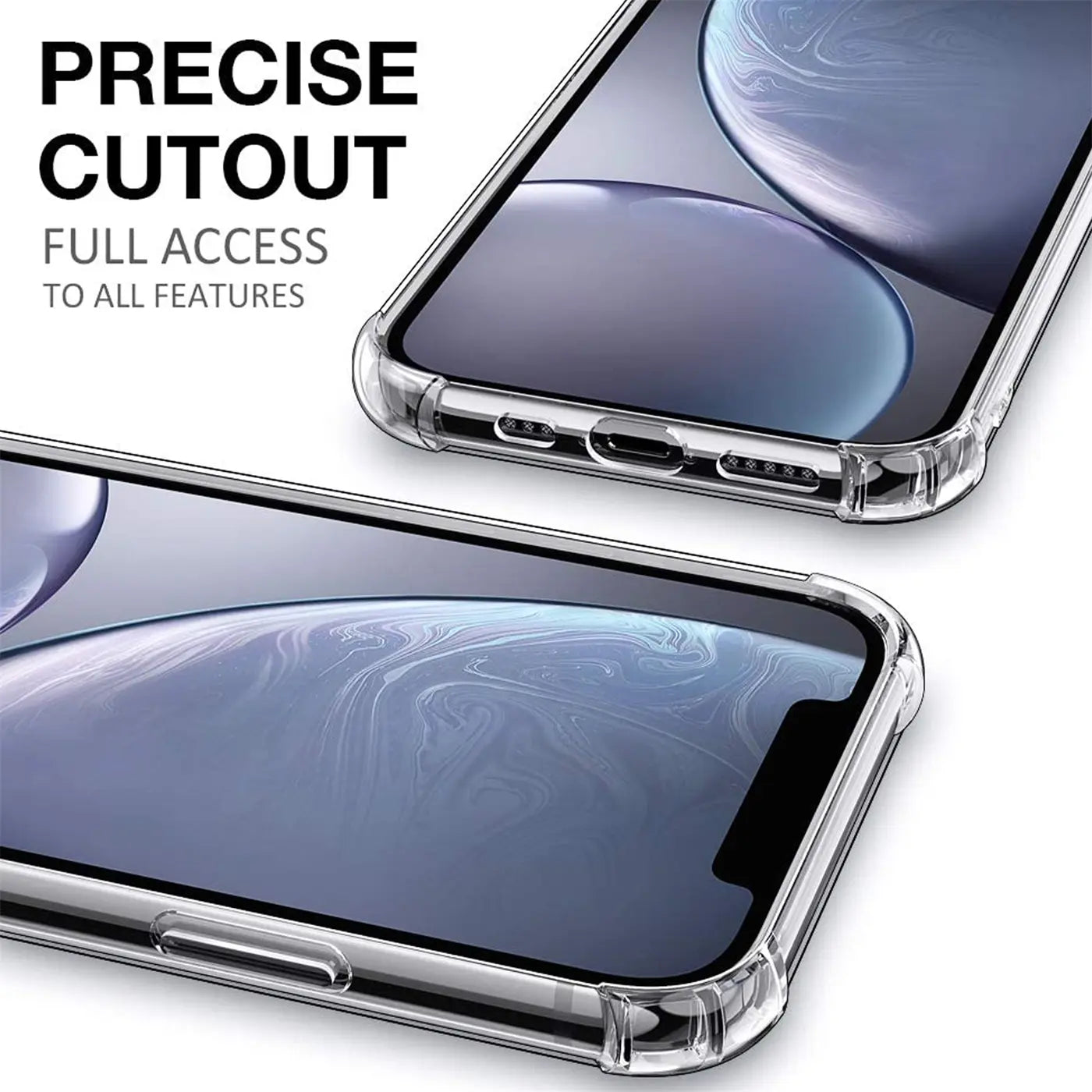 Transparente Hülle aus Kunststoff, Nahaufnahme, iPhone 12 Pro Max, von oben und vorne