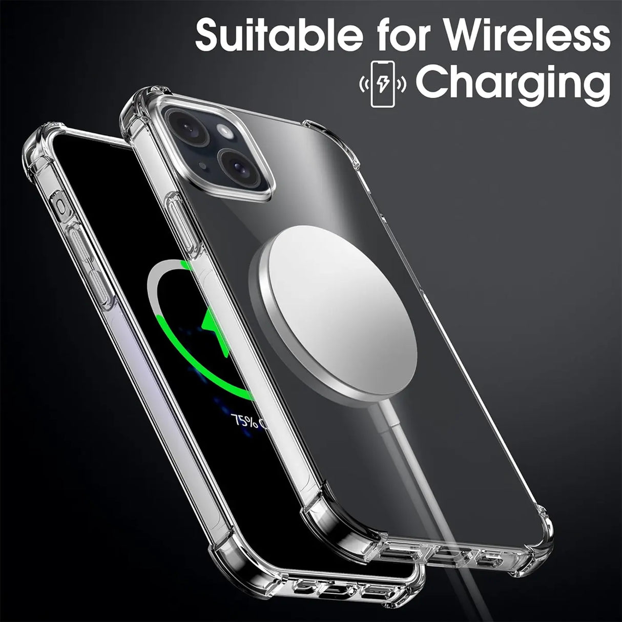 Stoßdämpfende, durchsichtige Handyhülle für iPhone 15 Plus