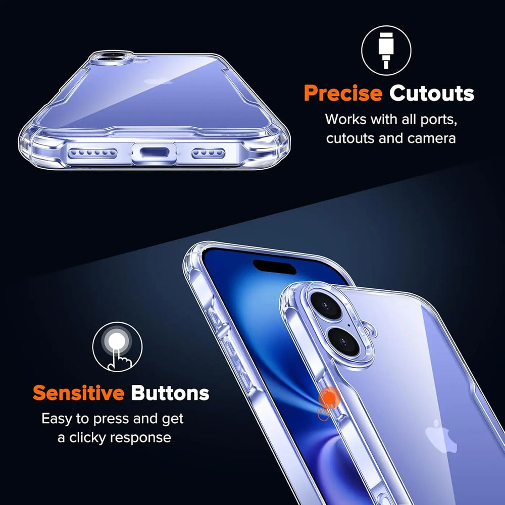 Stoßdämpfende, durchsichtige Handyhülle für iPhone 16