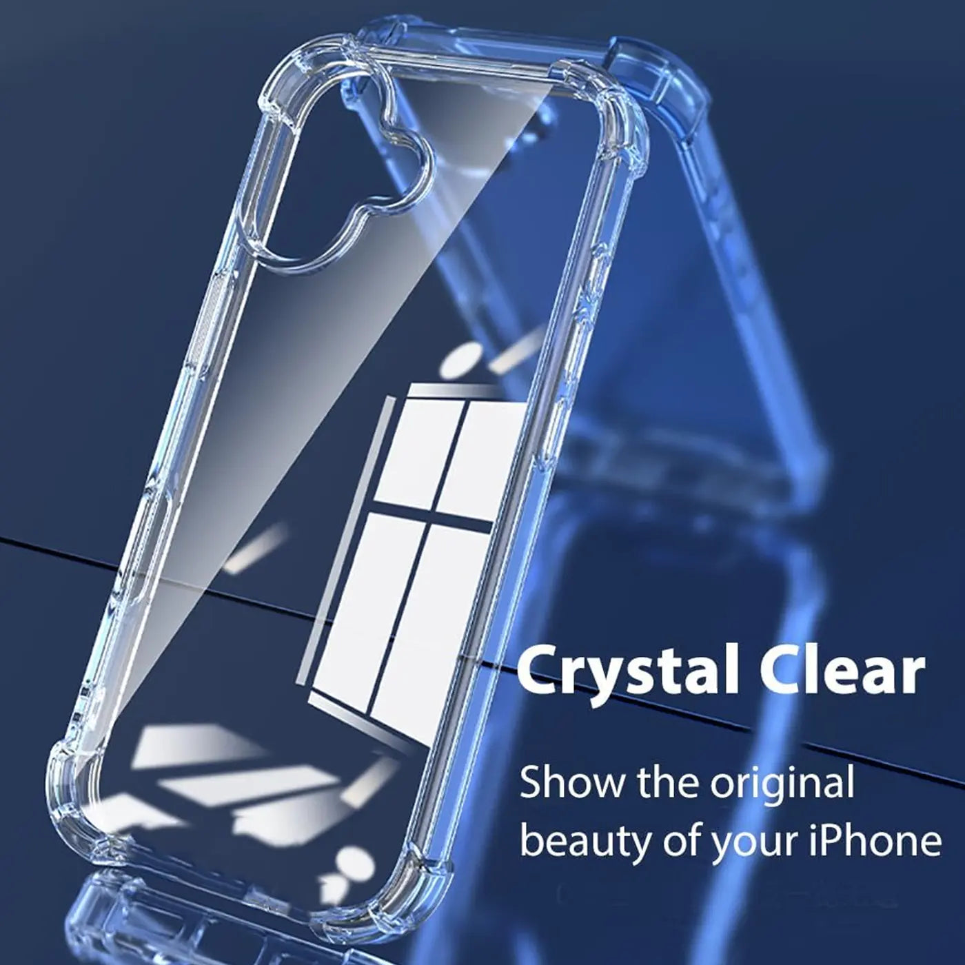 Transparente Silikonhülle für iPhone 17, Nahaufnahme, von schräg oben.