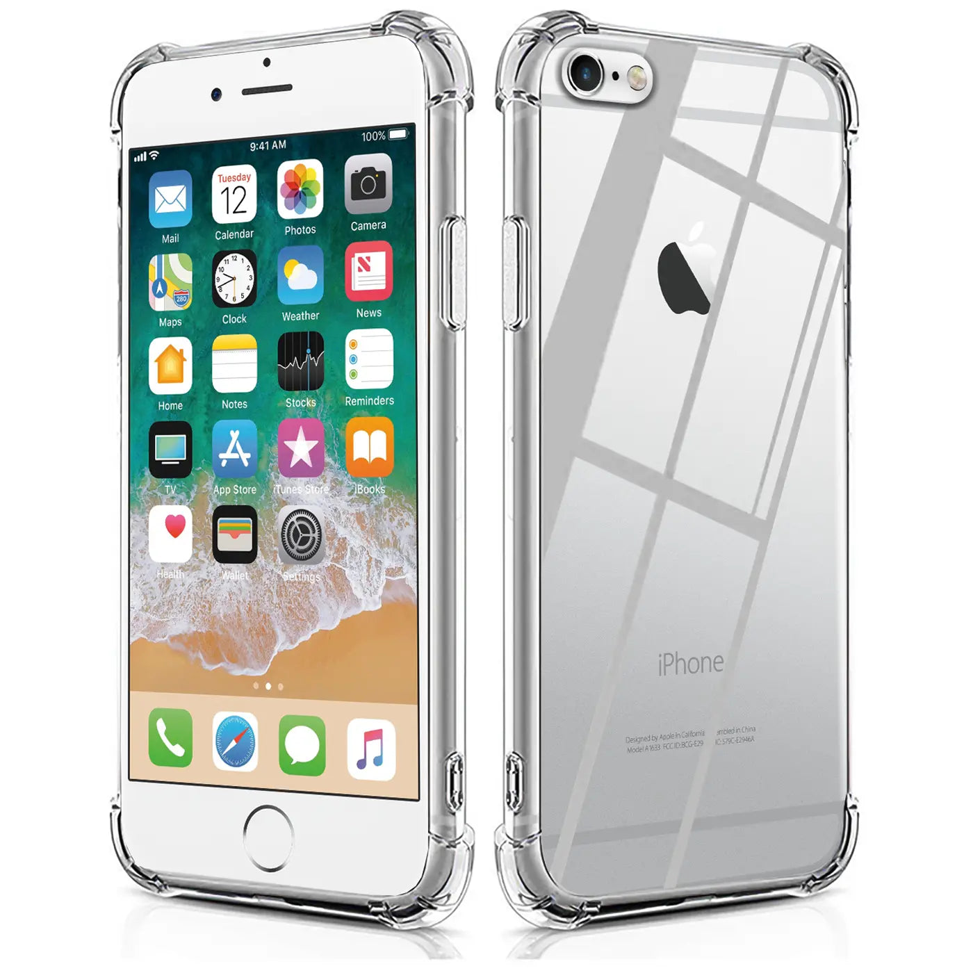 iPhone 6/6S in klarer Hülle, Vorder- und Rückansicht, transparent, stoßfest
