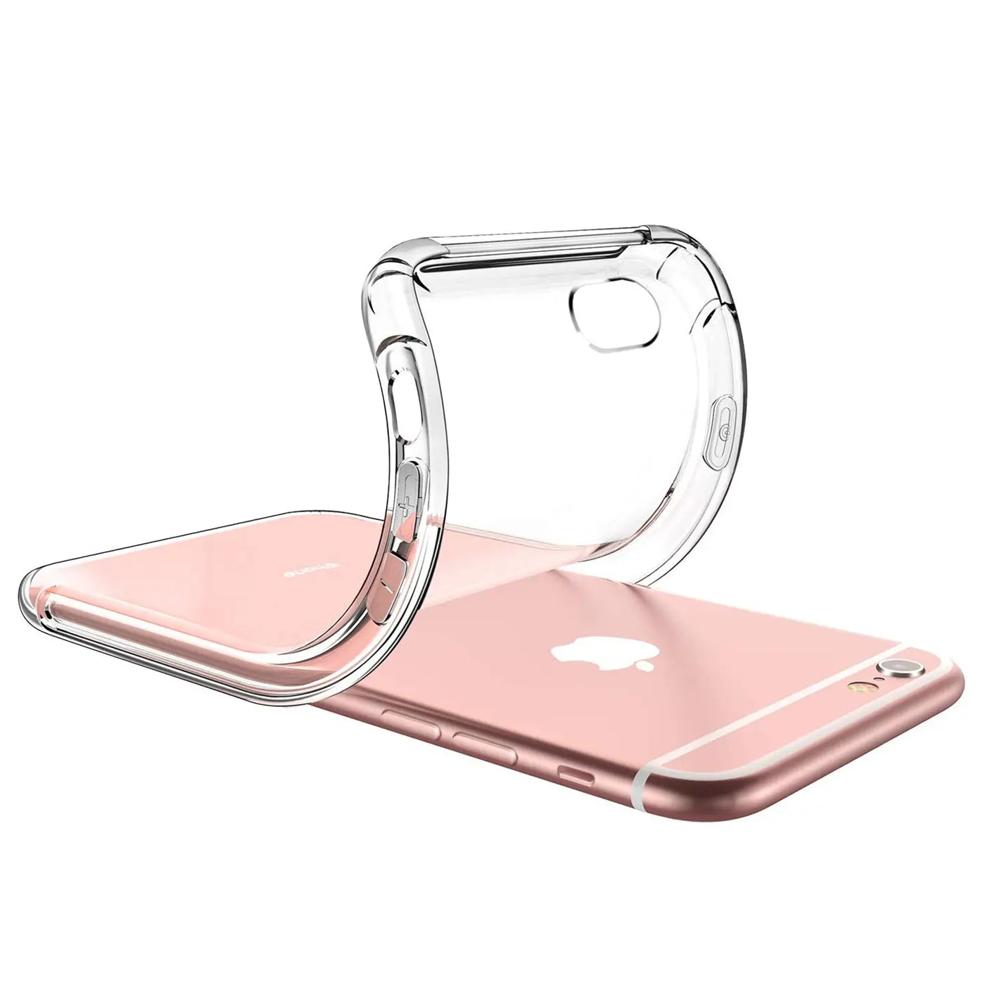 Transparente Silikonhülle auf einem roségoldenen iPhone 6s Plus/6 Plus, Seitenansicht.