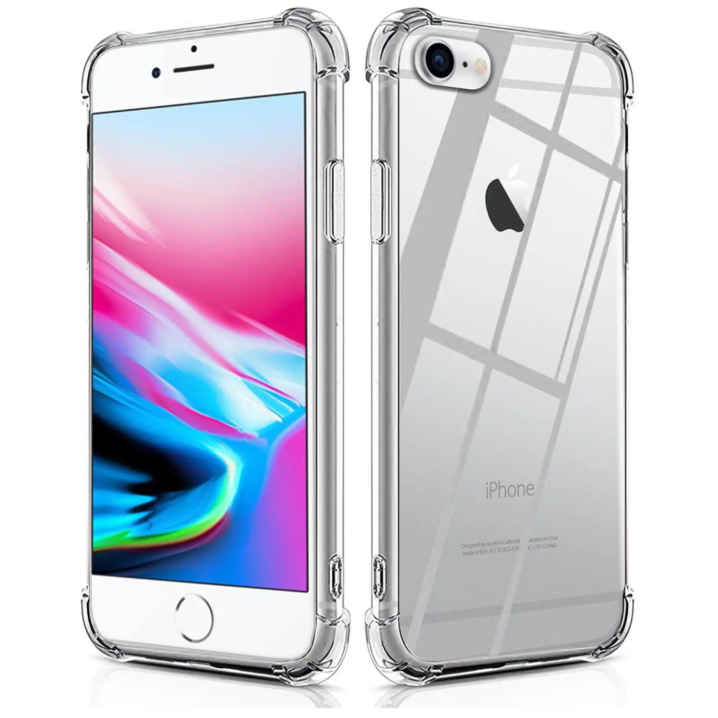 iPhone 7/8/SE Hülle, transparent, stoßfest, Vorder- und Rückansicht