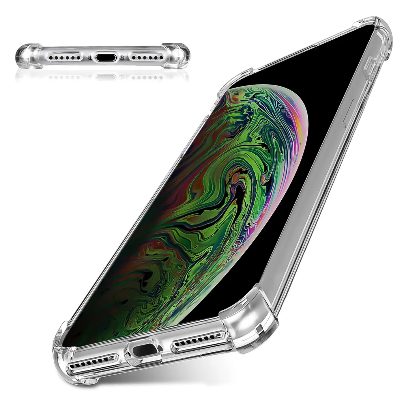 Transparente Hülle aus Kunststoff, schützt iPhone X/XS, Seitenansicht.