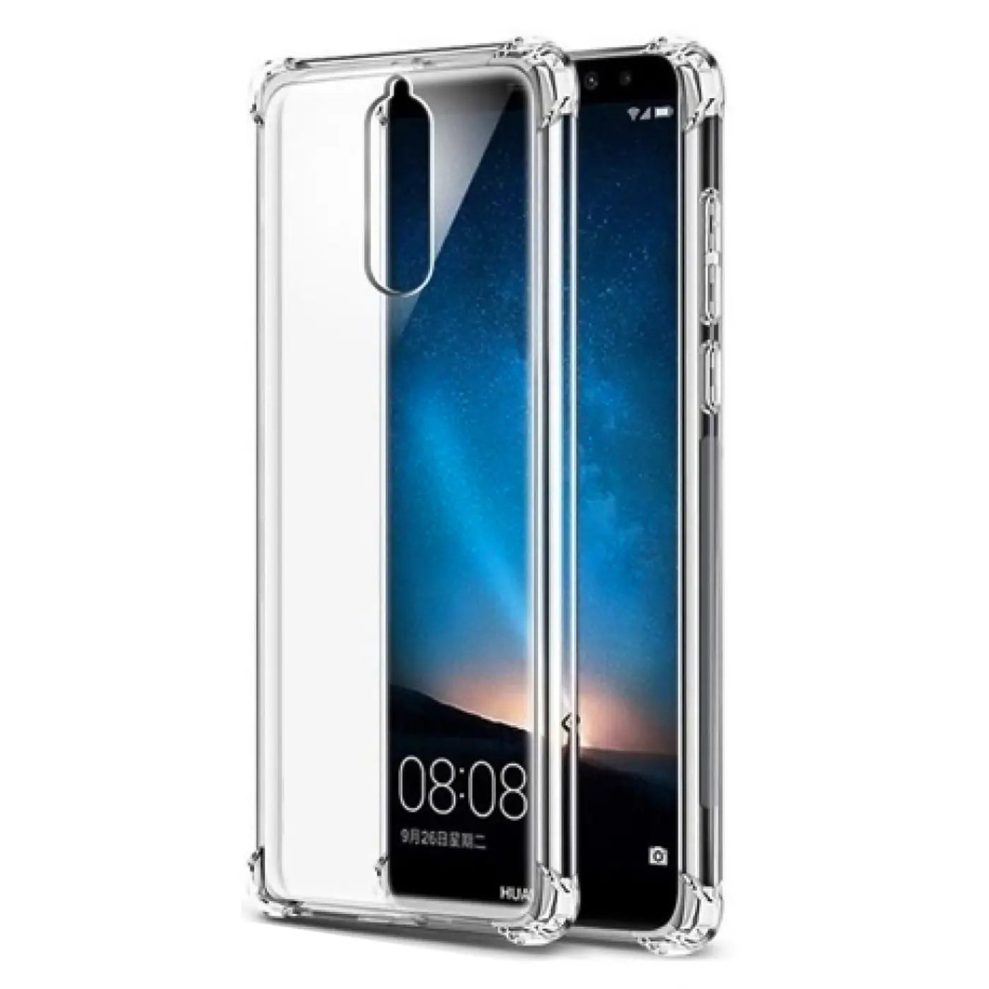 Transparente, stoßfeste Hülle aus Kunststoff für Huawei Mate 10 Lite, Frontalansicht.