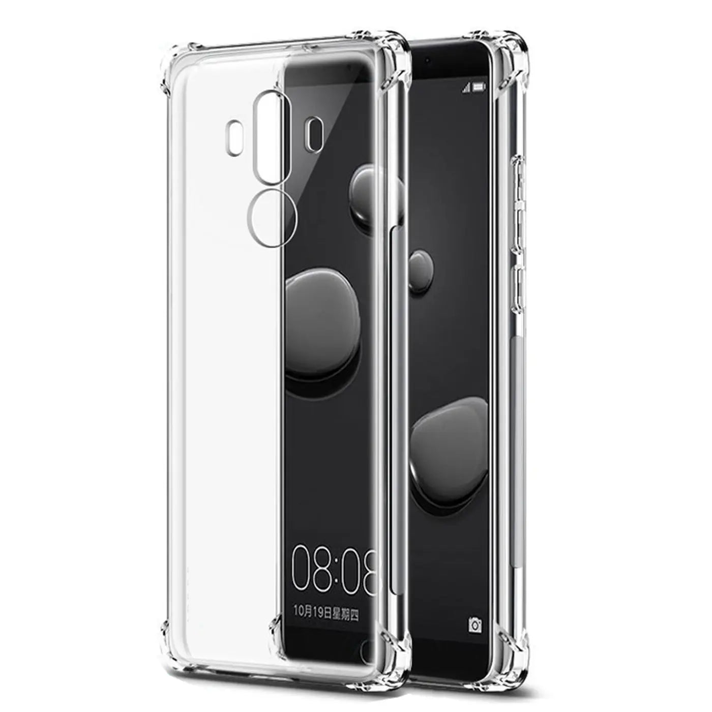 Transparente Silikonhülle mit verstärkten Ecken für Huawei Mate 10 Pro, von vorne gesehen.