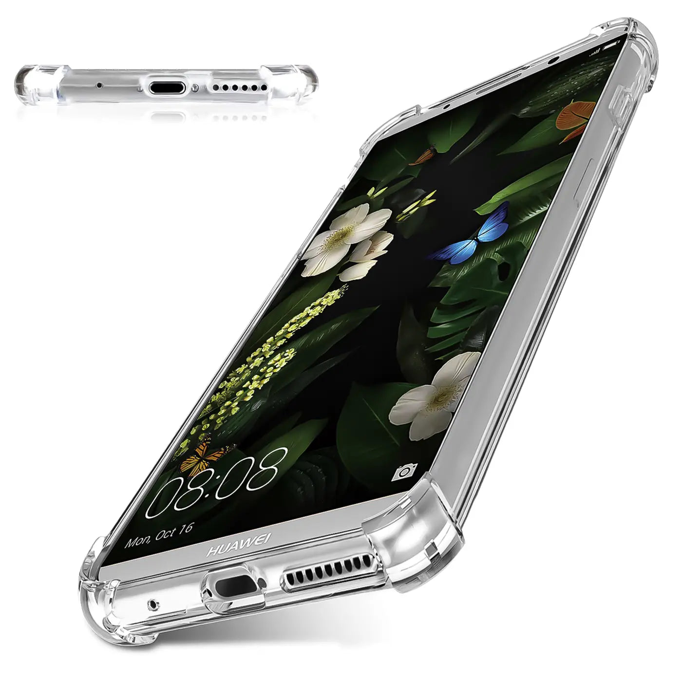Klar, stoßfeste Hülle aus transparentem Kunststoff für Huawei Mate 10 Pro, Seitenansicht.
