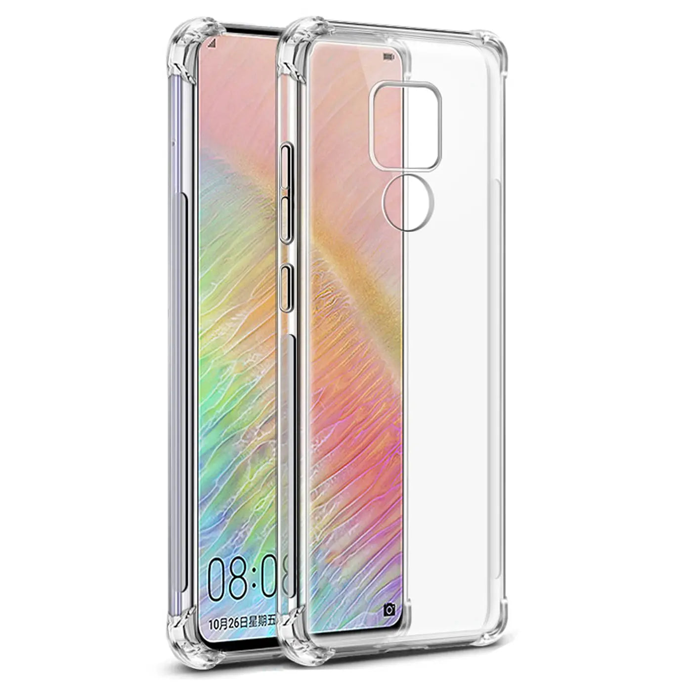 Transparente Silikonhülle mit verstärkten Ecken für Huawei Mate 20, Seitenansicht.