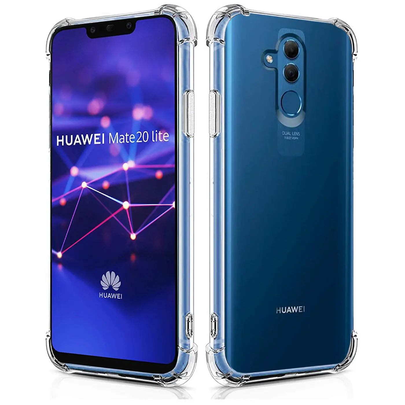 Transparente Hülle aus Kunststoff, Vorder- und Rückansicht, Huawei Mate 20 Lite.