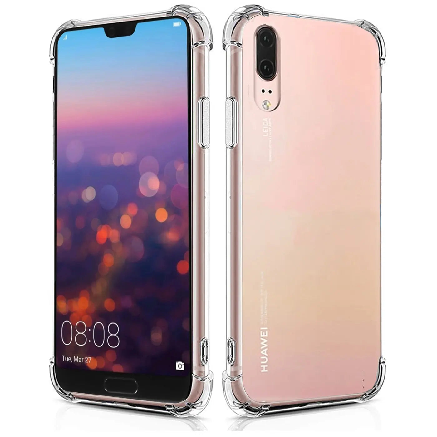 Klar, stoßfeste Hülle aus TPU, Vorder- und Rückansicht, Huawei P20.
