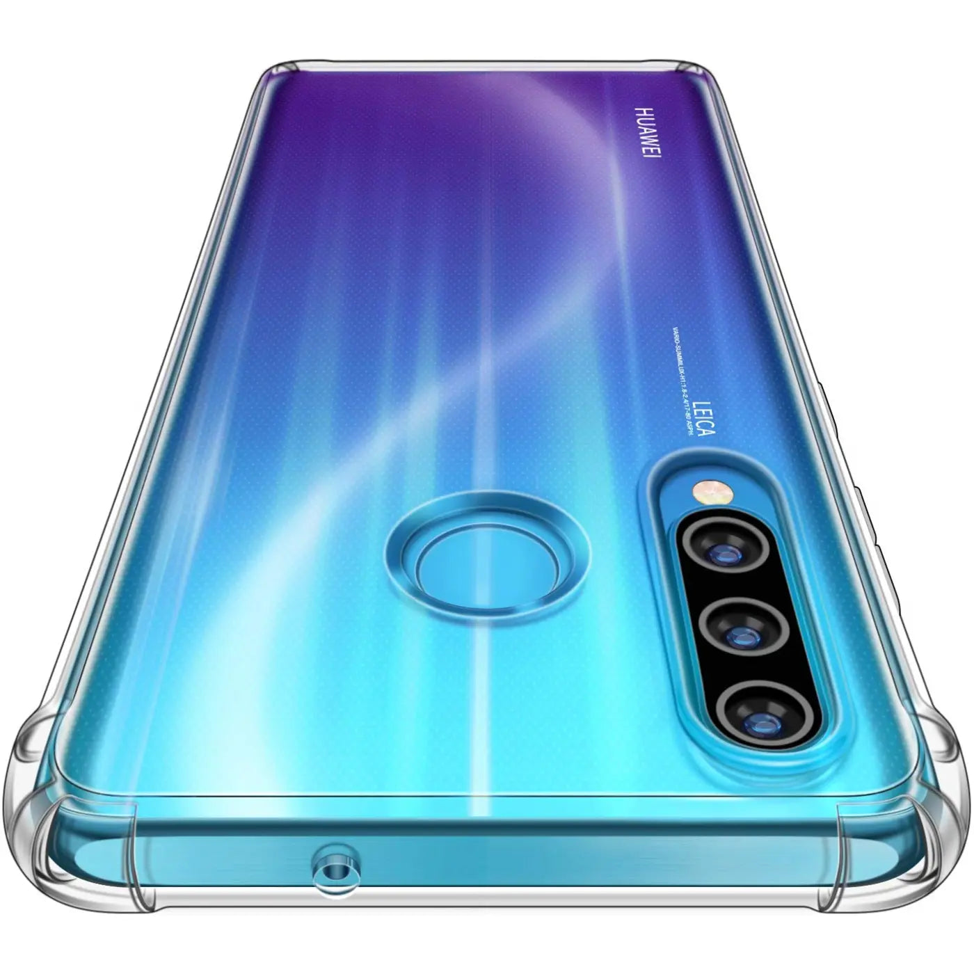 Klar, transparente Hülle aus Kunststoff, von oben schräg auf ein Huawei P20 Lite 2019/Nova 5i