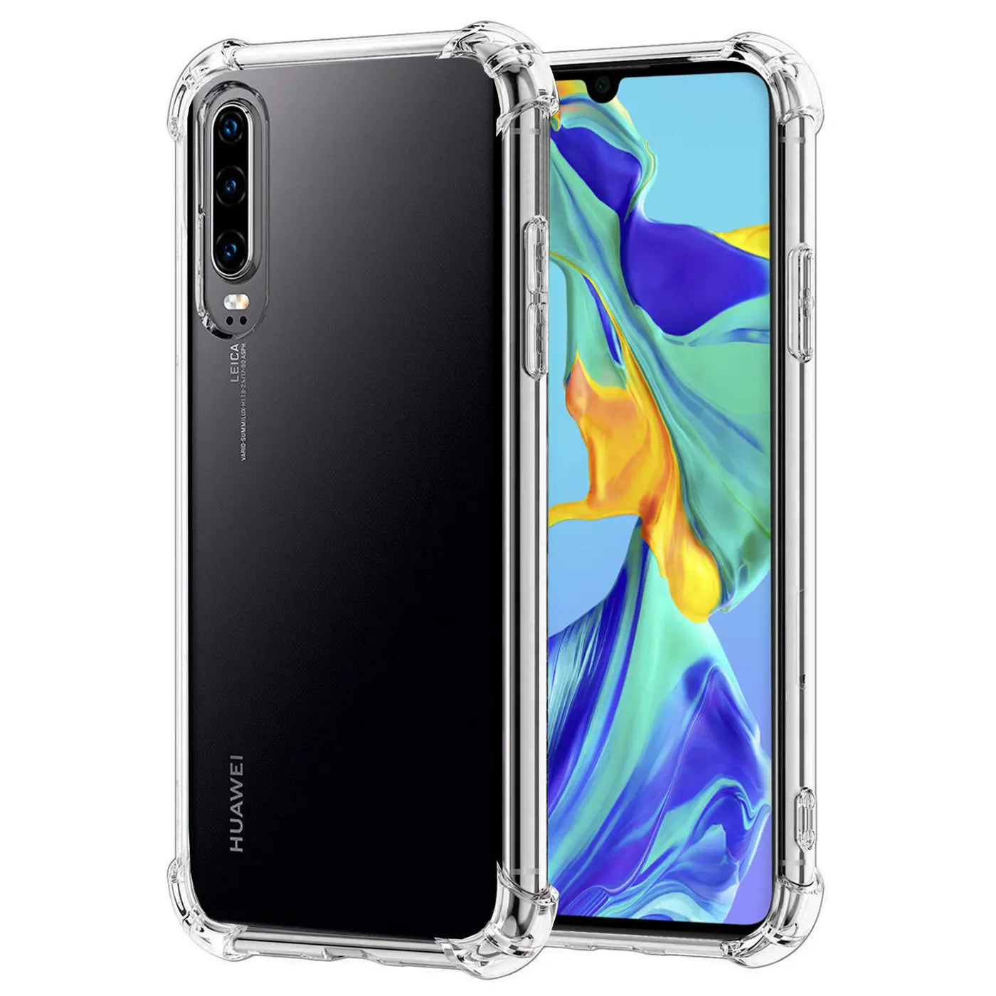 Transparente, stoßfeste Hülle aus Kunststoff, schützt Huawei P30.