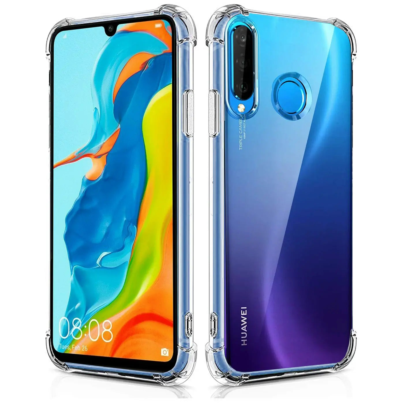 Klar, stoßfeste Hülle aus TPU für Huawei P30 Lite, Vorder- und Rückansicht