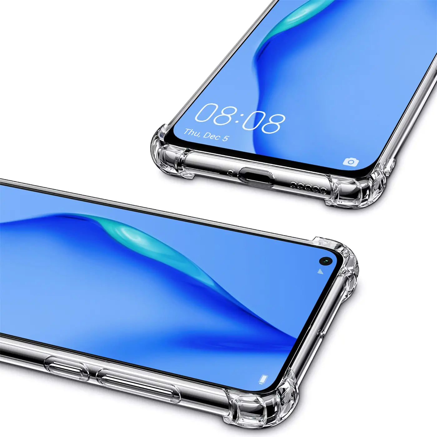 Klare, stoßfeste Hülle aus Kunststoff, Nahaufnahme, Huawei P40 Lite.