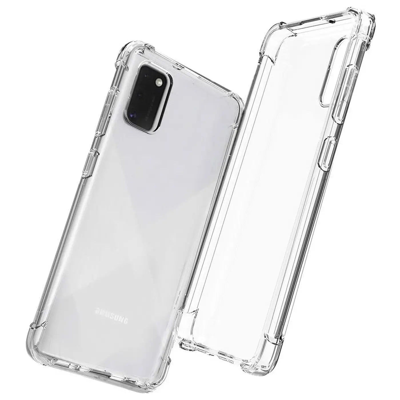 Samsung Galaxy A02S mit klarer Hülle, von vorne, transparent, Kunststoff