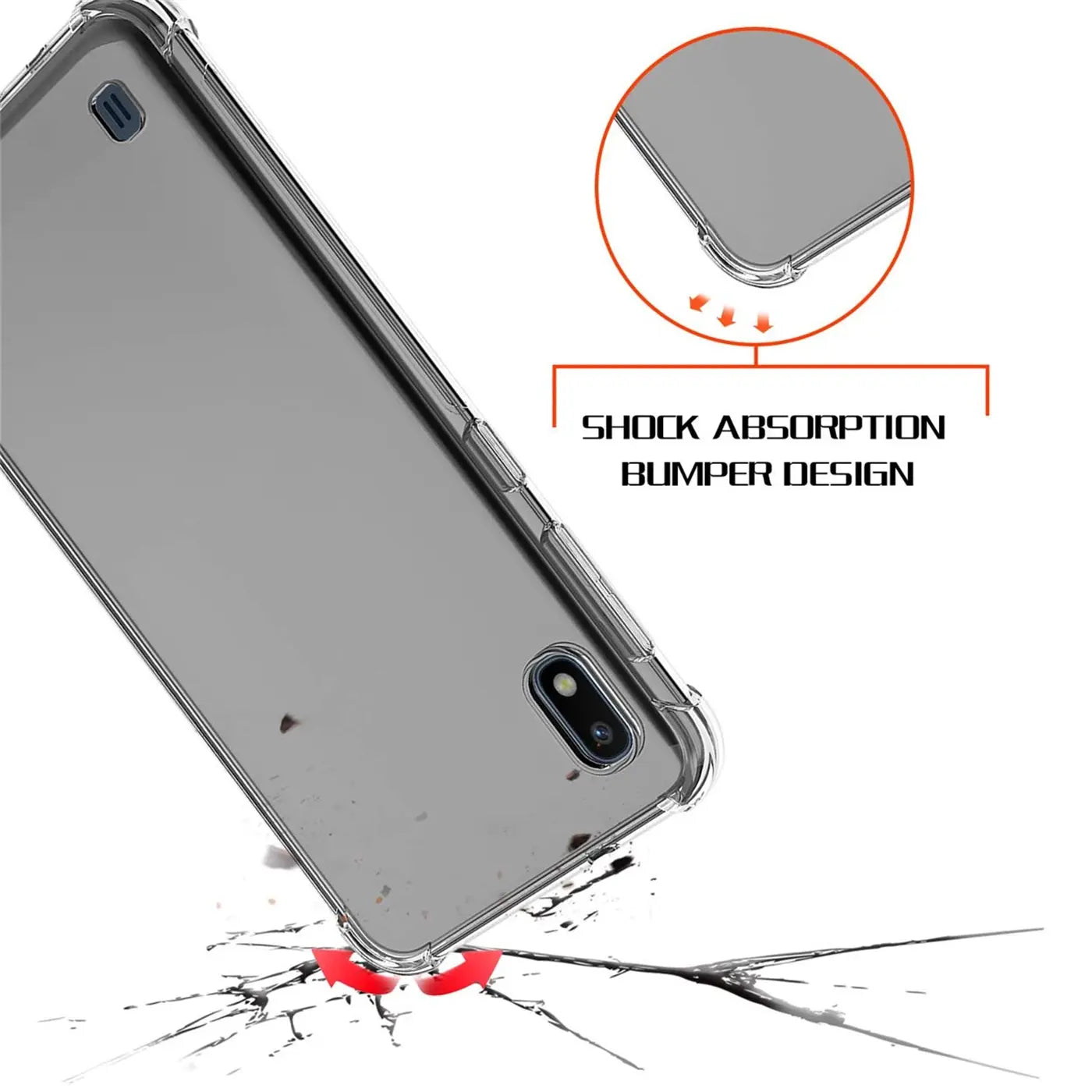 Samsung Galaxy A10 Hülle, transparent, stoßfest, Rückansicht, schräg