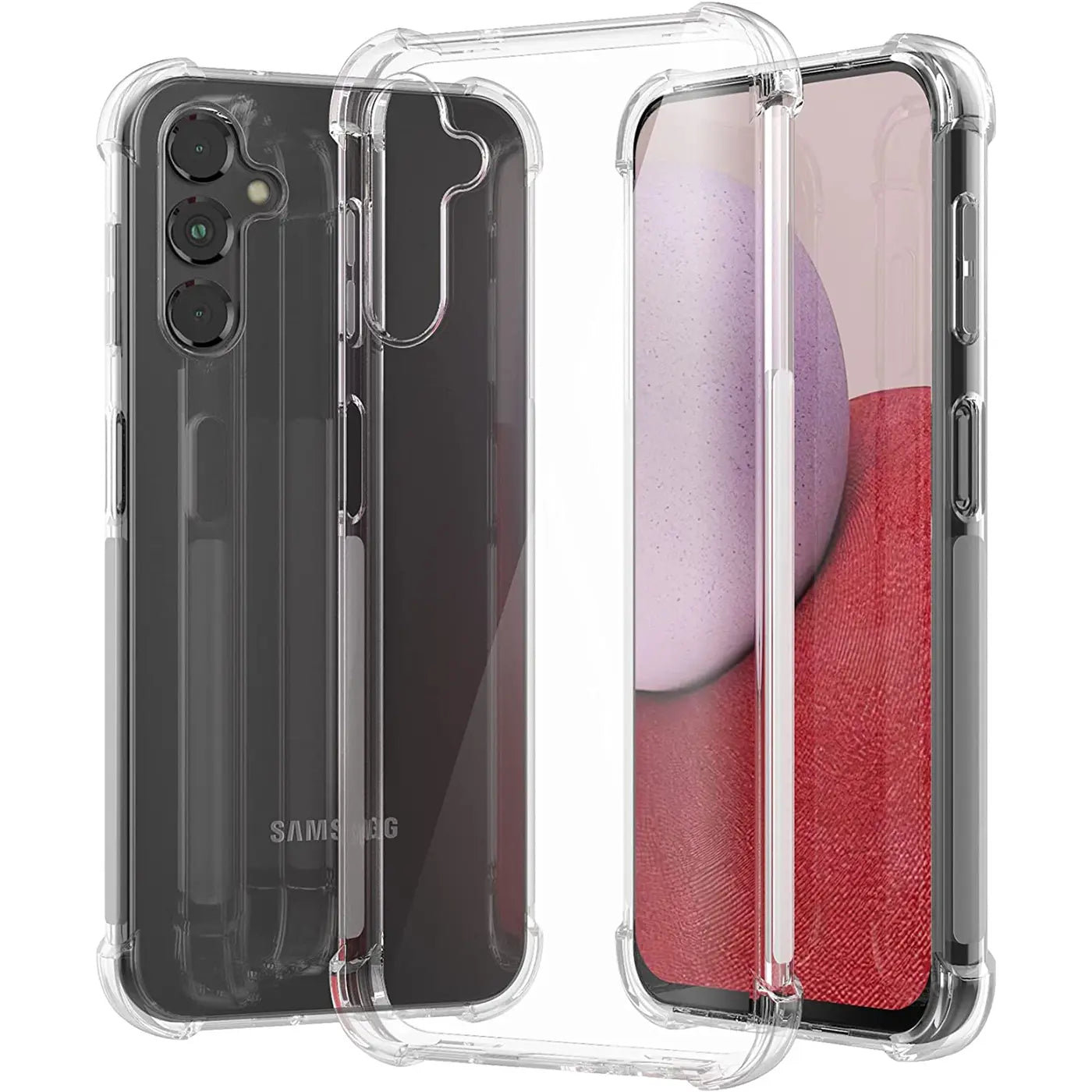 Klare, stoßfeste Hülle aus Kunststoff für Samsung Galaxy A14 4G/5G, Vorder- und Rückansicht.