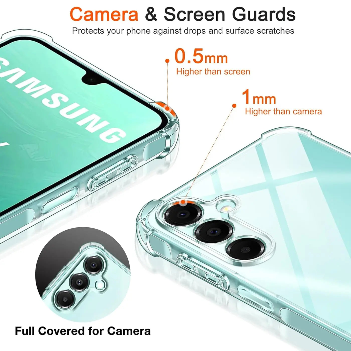 Transparente Hülle aus Kunststoff, zeigt Samsung Galaxy A16 5G Rückseite & Kamera.