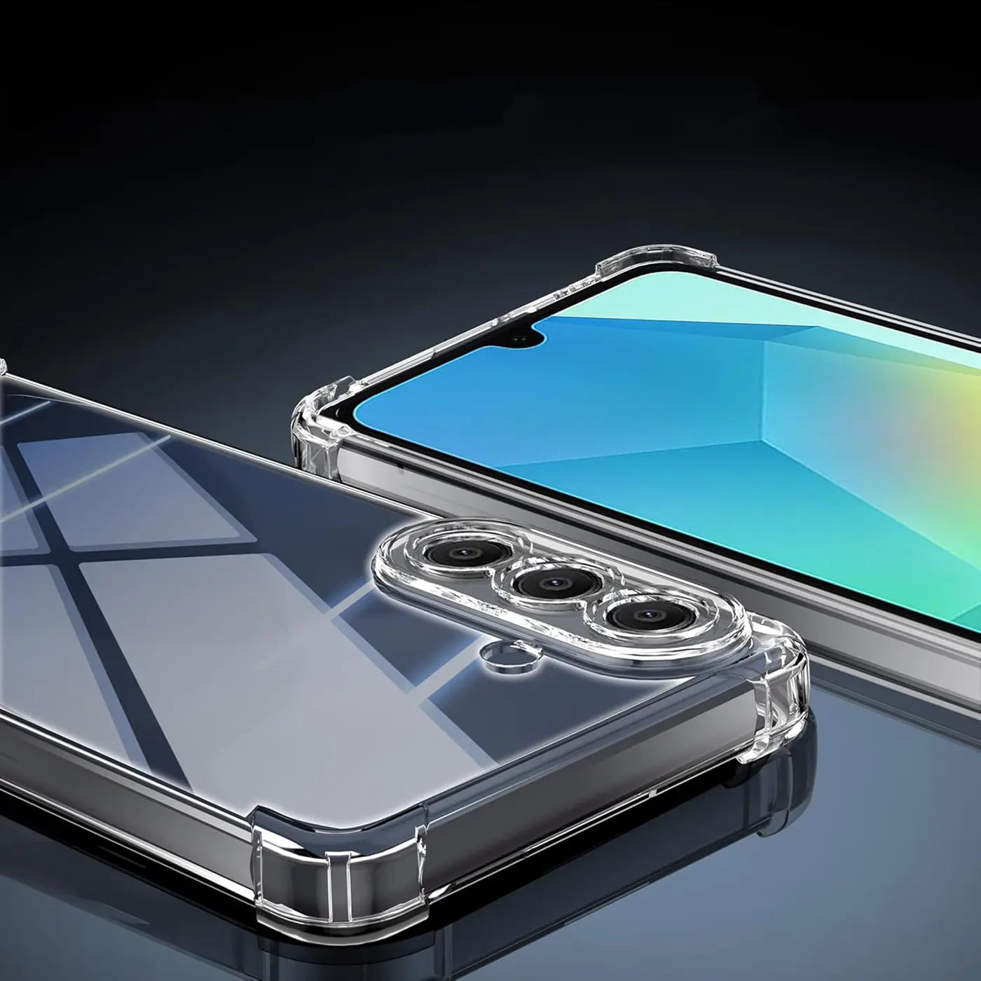 Transparente Hülle aus Kunststoff, Nahaufnahme, Samsung Galaxy A17 5G.