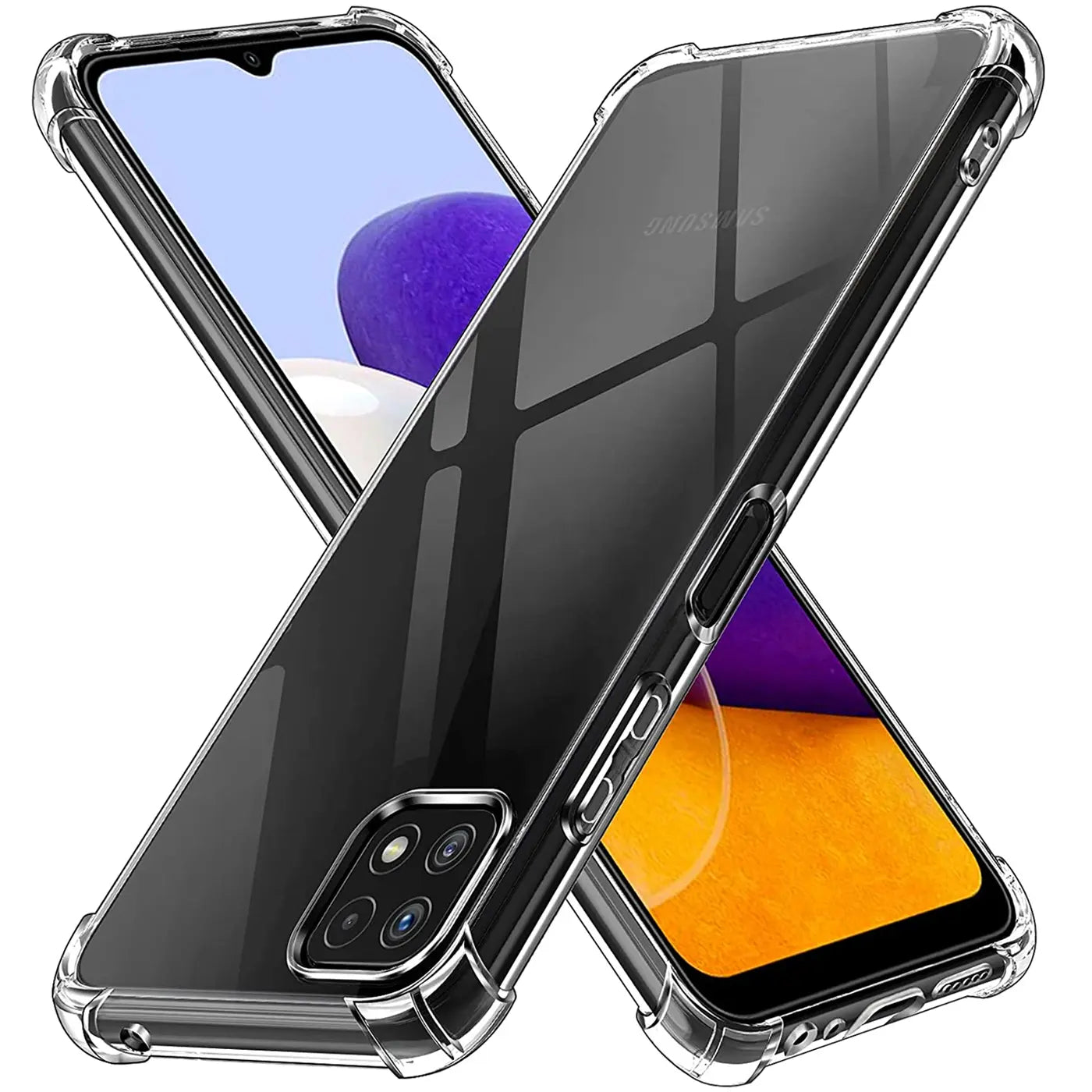 Samsung Galaxy A22 5G Hülle, transparent, stoßfest, aus Kunststoff, von vorne/seitlich